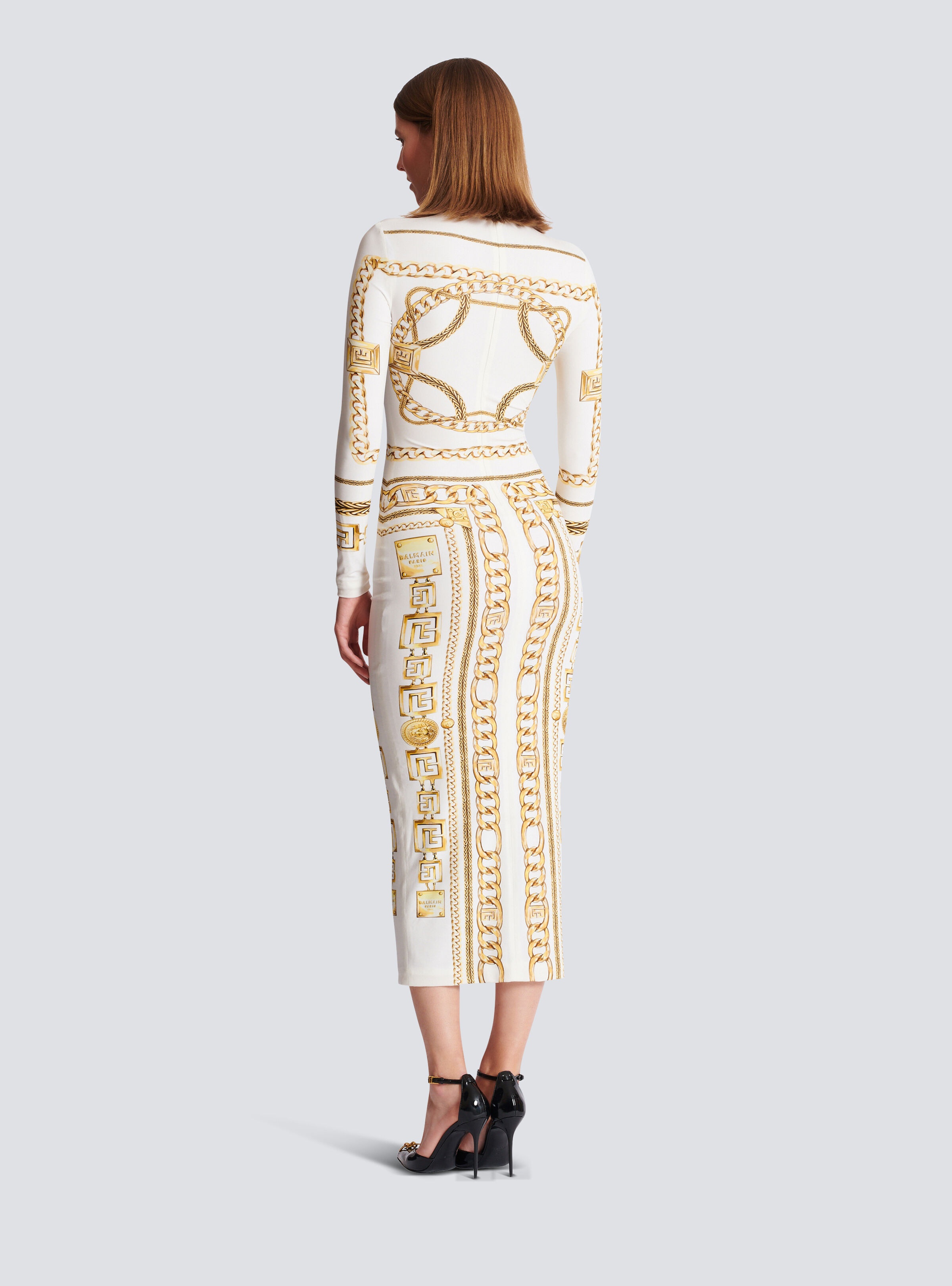 Long printed bodycon dress with Balmain Foulard pattern - 4