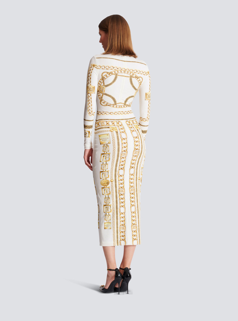 Long printed bodycon dress with Balmain Foulard pattern 4