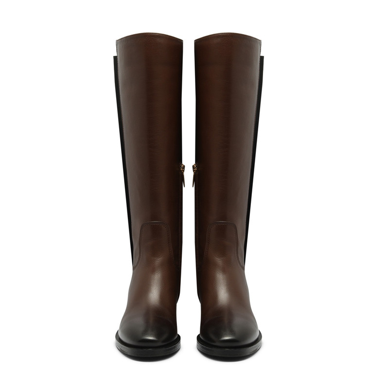 Santoni Women's dark brown leather boot outlook