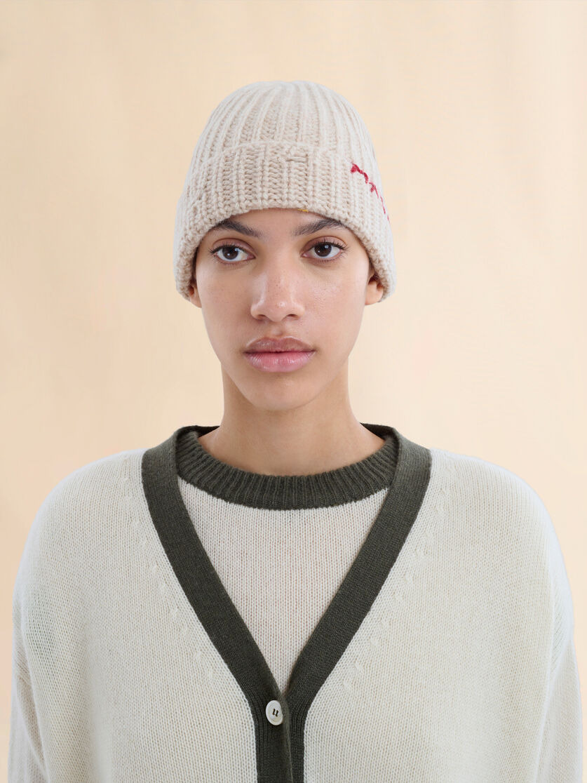 OAT SHETLAND WOOL BEANIE WITH MARNI MENDING - 2