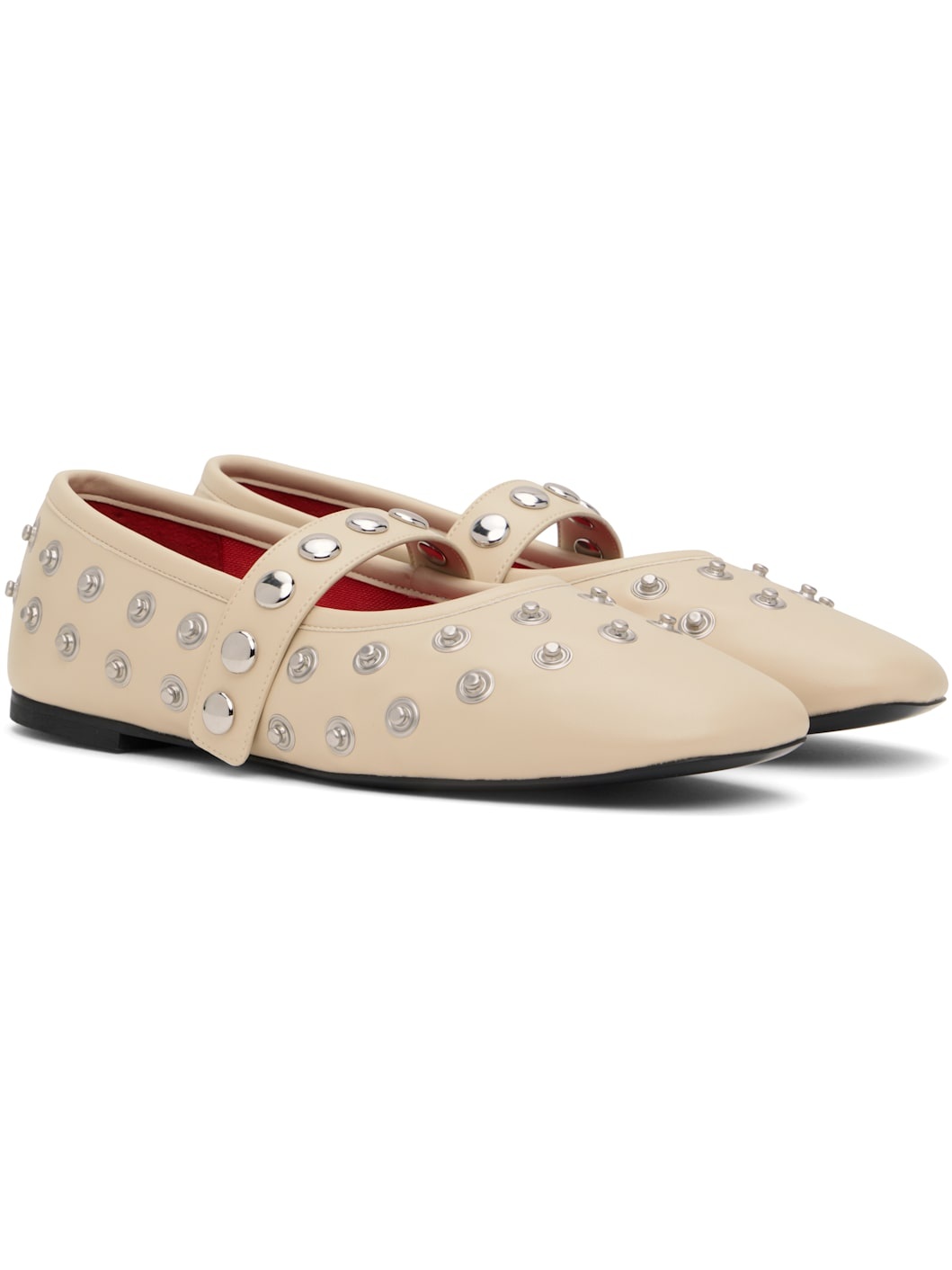 Beige Ryder Popper-Studded Ballerina Flats - 4