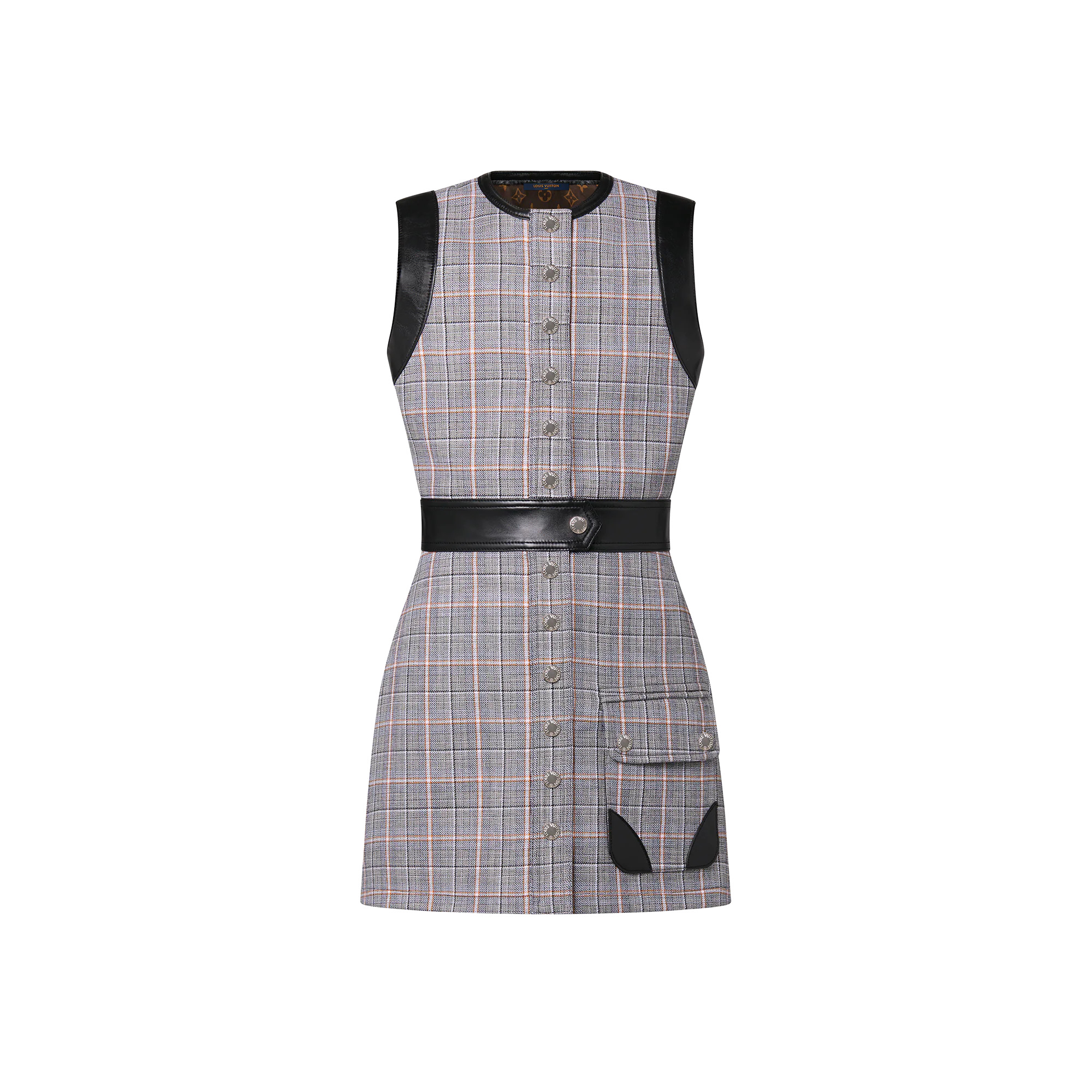 Leather Accent Check Dress - 1