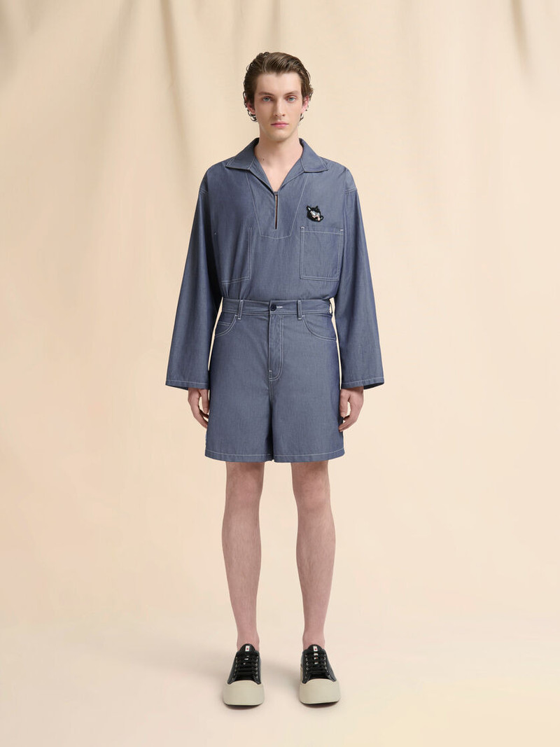 Marni BLUE CHAMBRAY SHORTS WITH BACK ADJUSTER outlook