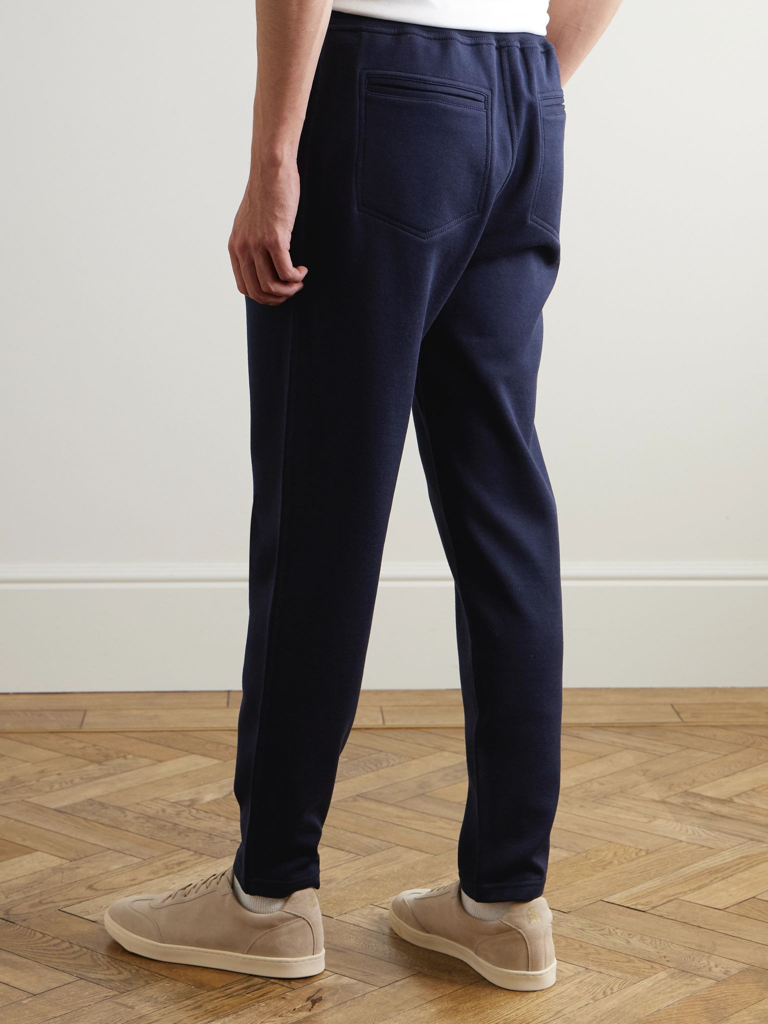 Tapered Cotton-Blend Jersey Sweatpants Blue - 4