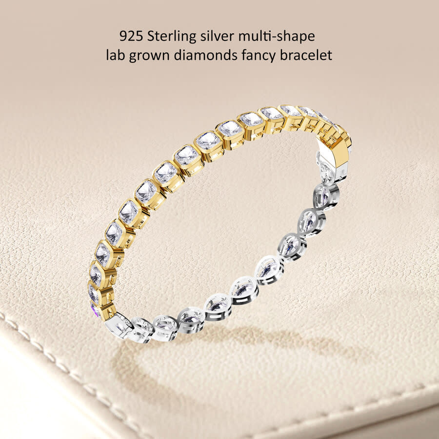 Diamond2Deal - Diamond2Deal 925 Sterling Silver Two-tone 12.6 ct Multi Cut Lab Grown Diamond Tennis Bracelet 7" VVS - 2