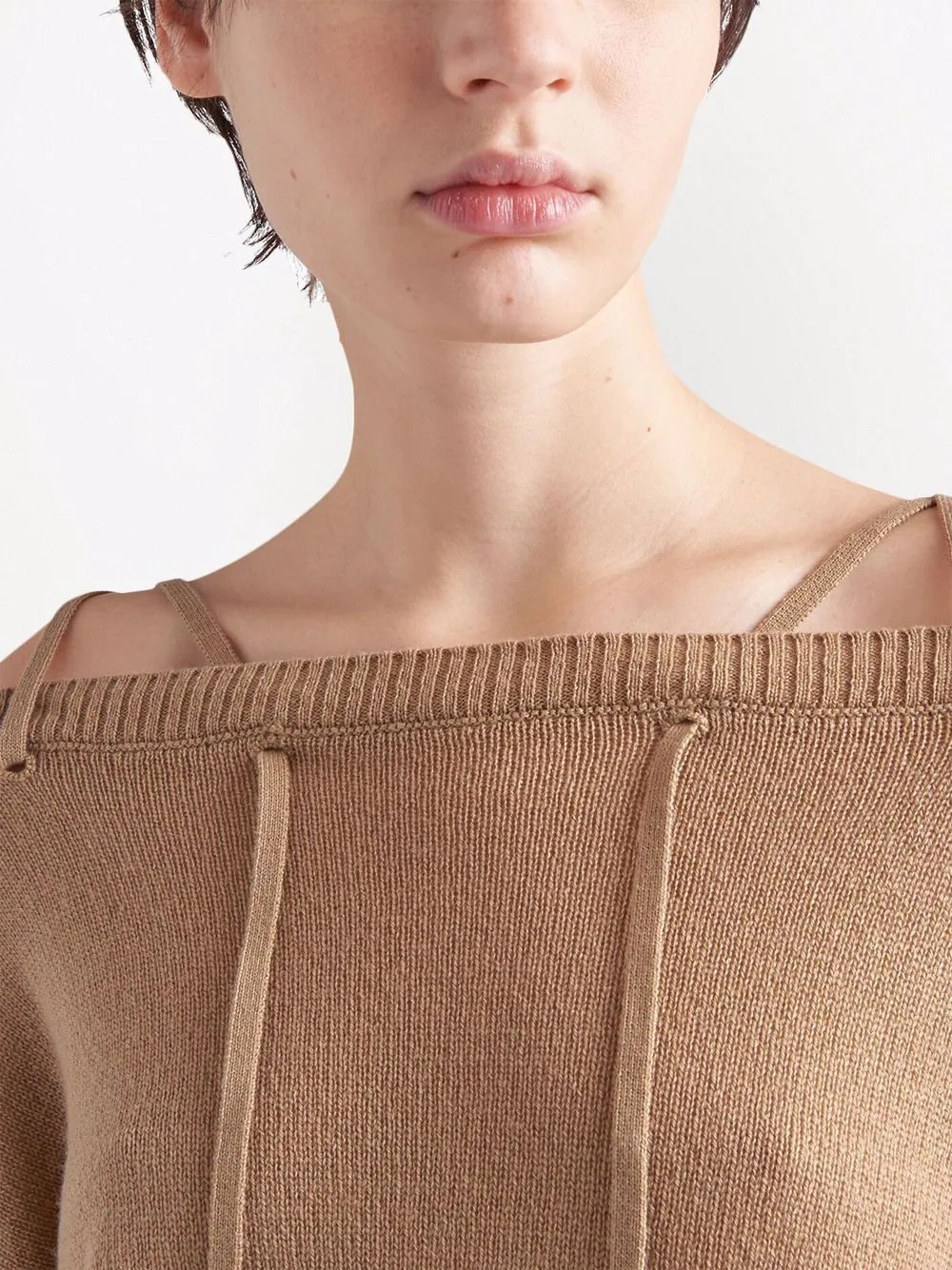tie-fastening off-shoulder jumper - 4