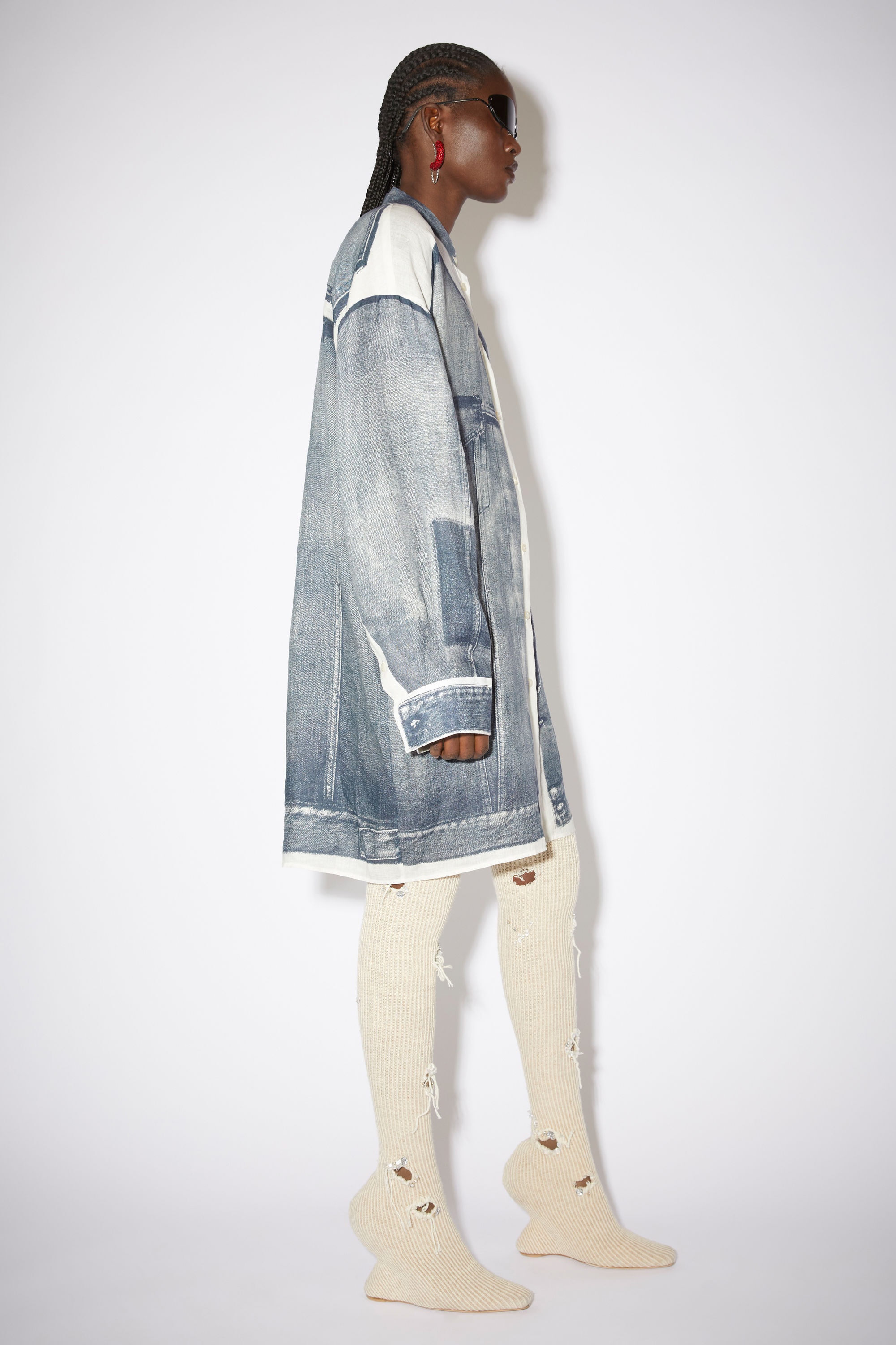 Denim print shirt dress - Denim blue - 4