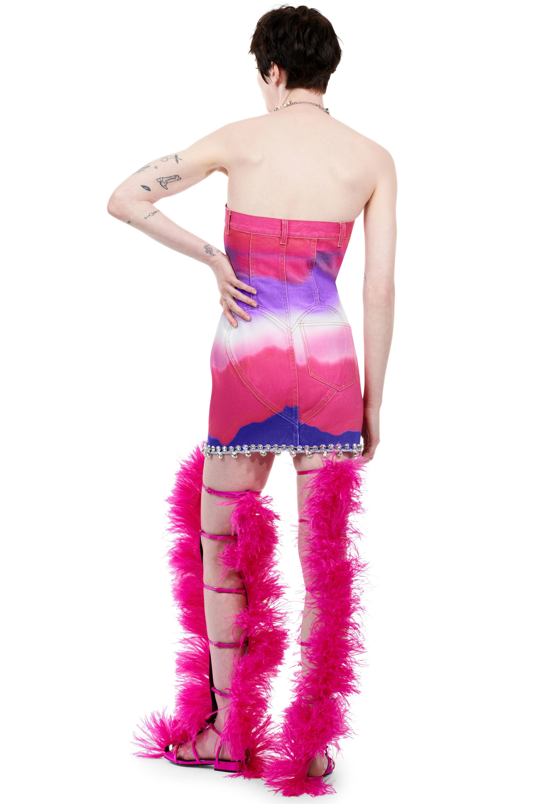 OMBRE DENIM STRAPLESS MINI DRESS - 5