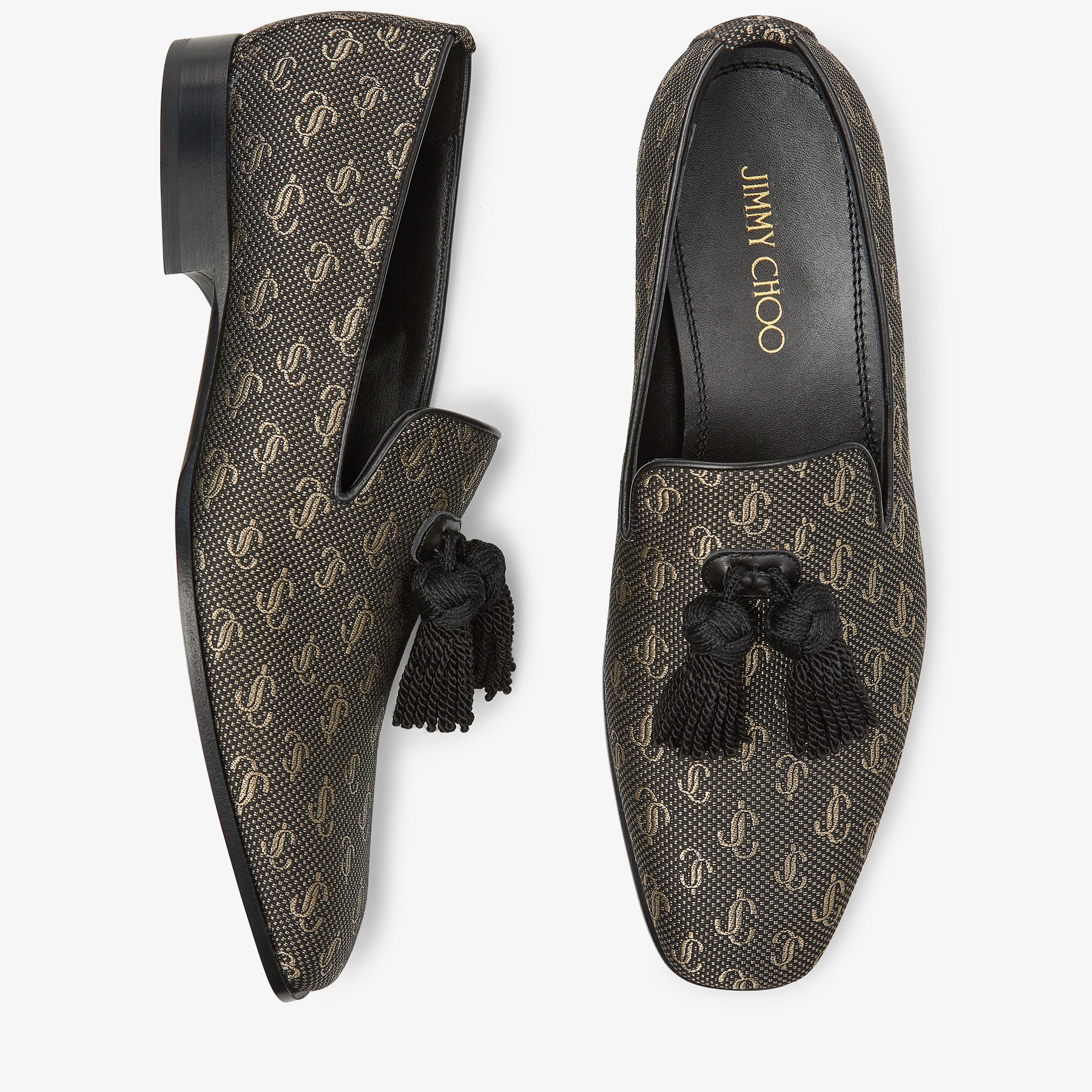 Foxley/M
Black and Gold JC Monogram Jacquard Lurex and Nappa Leather Loafers with Tassel - 5