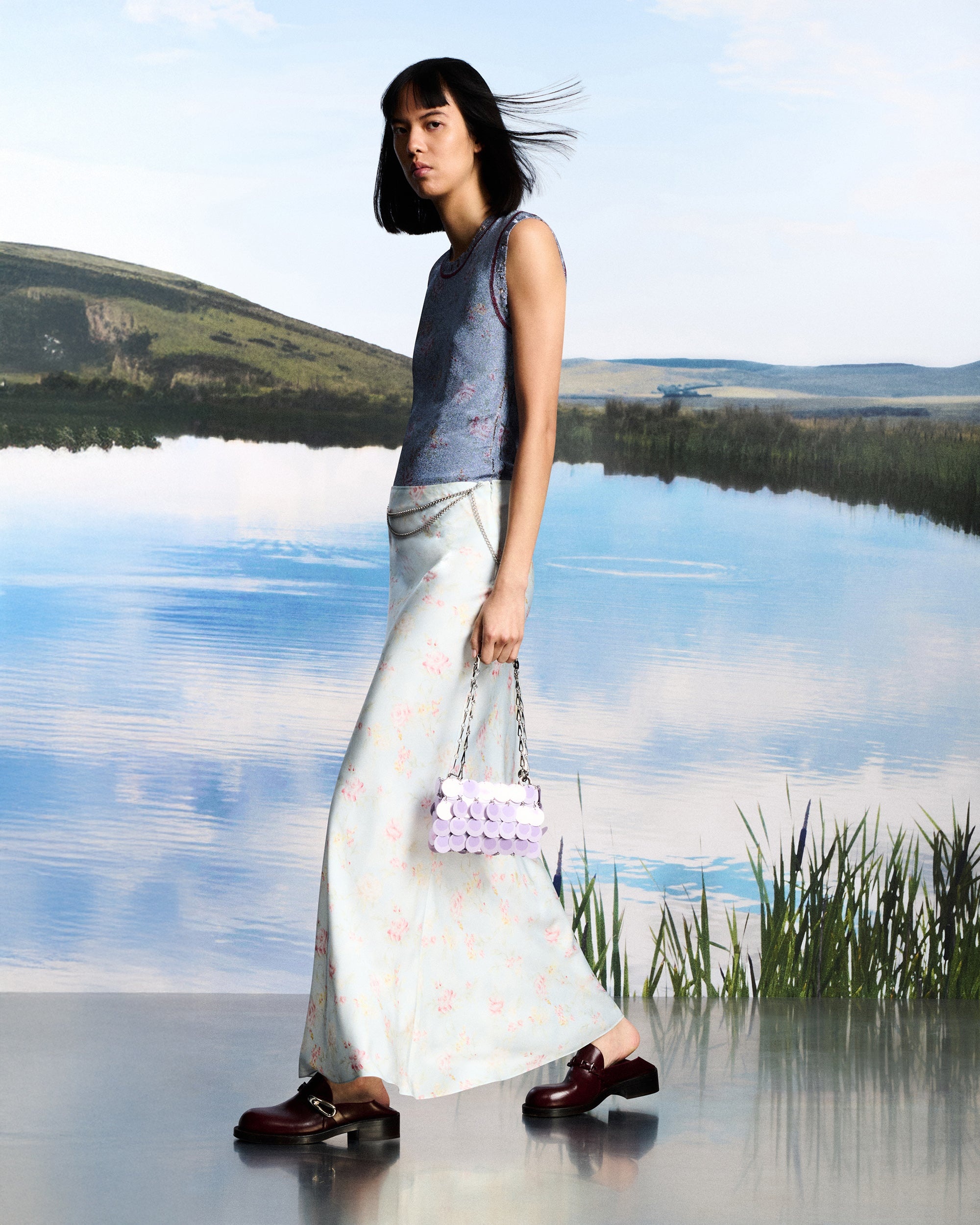 Floral Satin Chain Midi Slip Skirt - 3