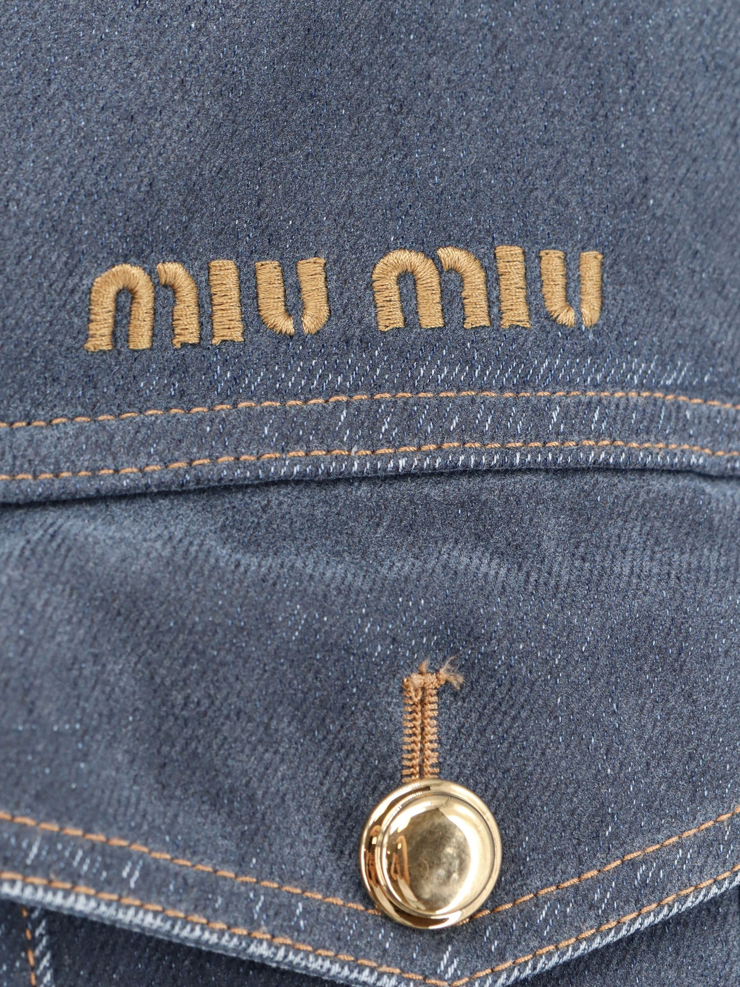 Miu Miu Denim Padded Jacket With Corduroy Collar - 3