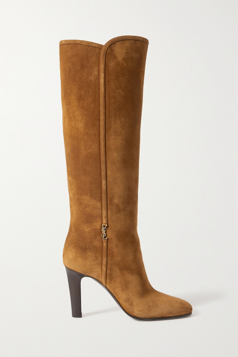 Jane logo-embellished suede knee boots 1