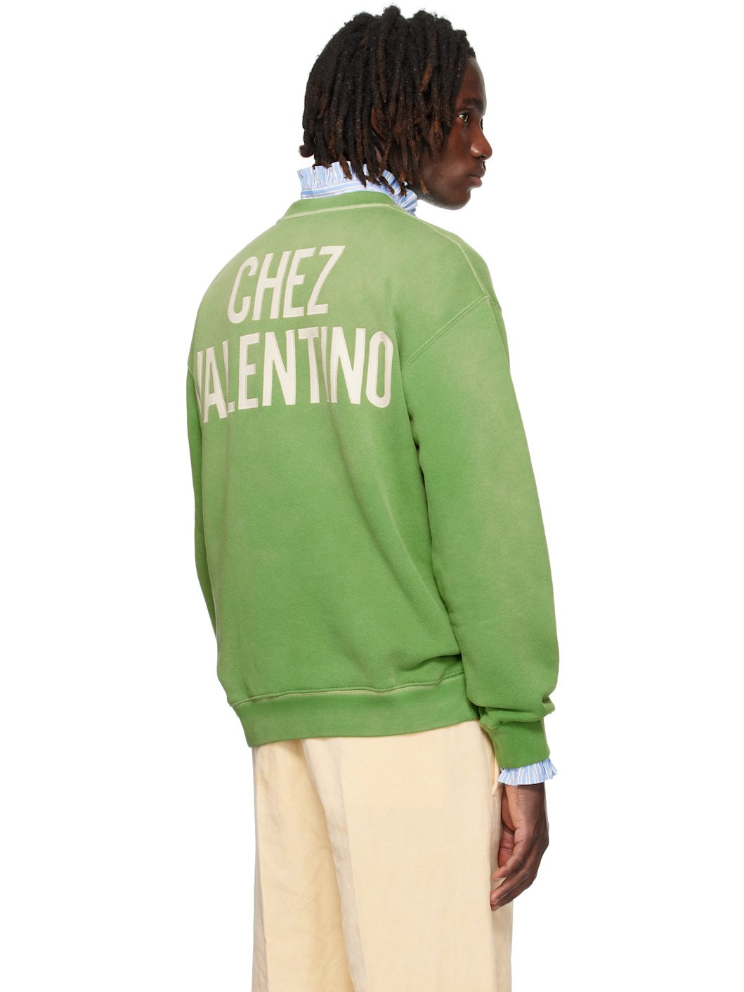 Green 'Chez Valentino' Print Cotton Sweatshirt - 3