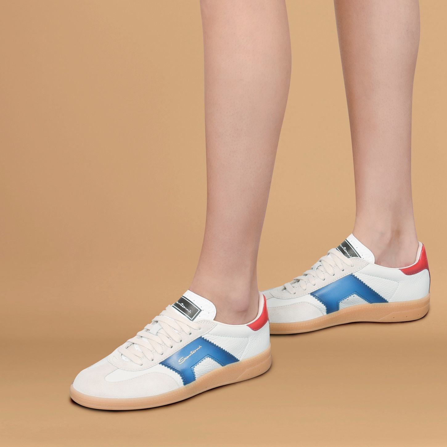 Women's white, blue and red leather and suede DBS Oly sneaker - 2