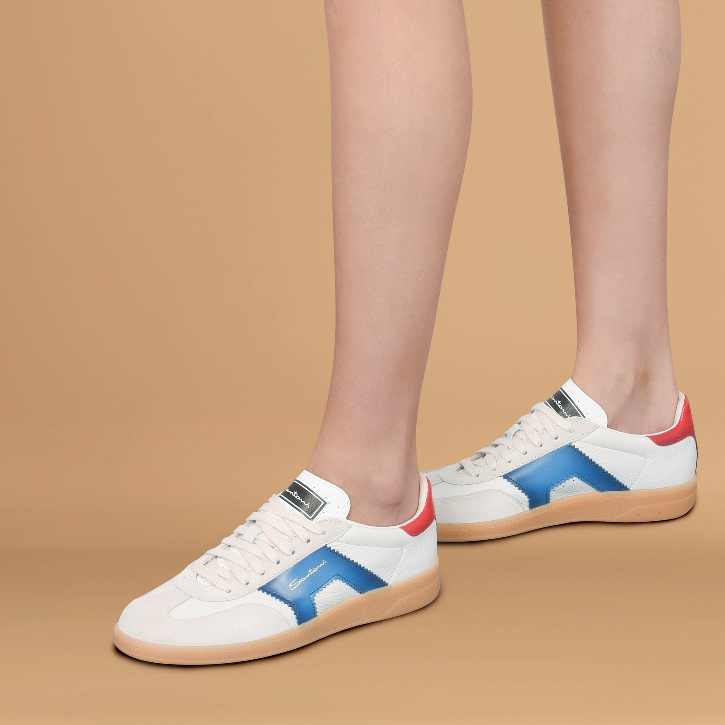 Santoni Women's white, blue and red leather and suede DBS