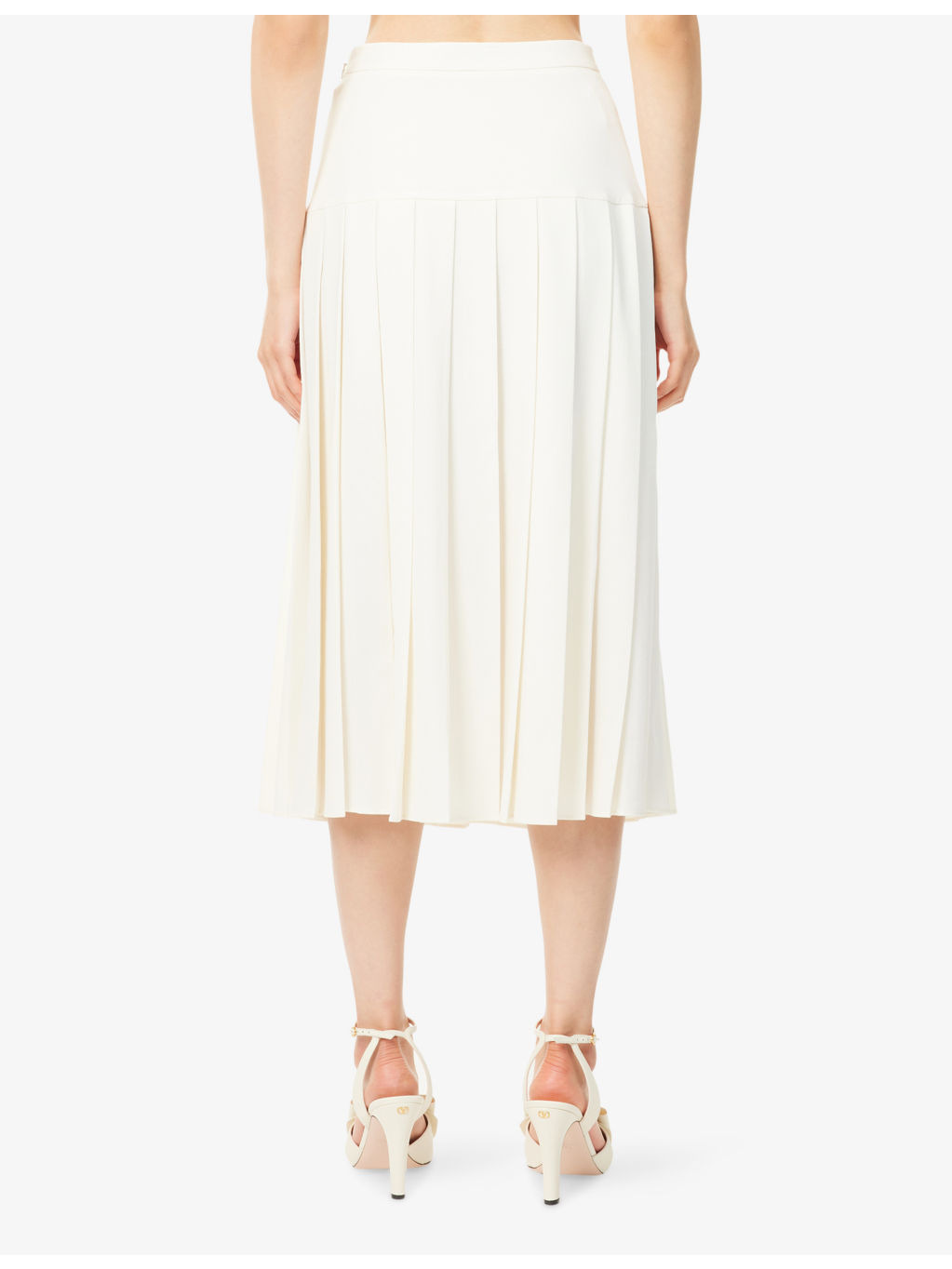 Pleated High-Waist Stretch-Wool Blend Midi Skirt - 4