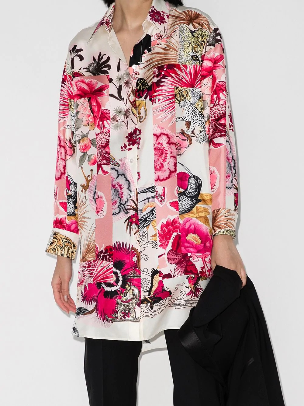 floral-print long-line shirt - 2