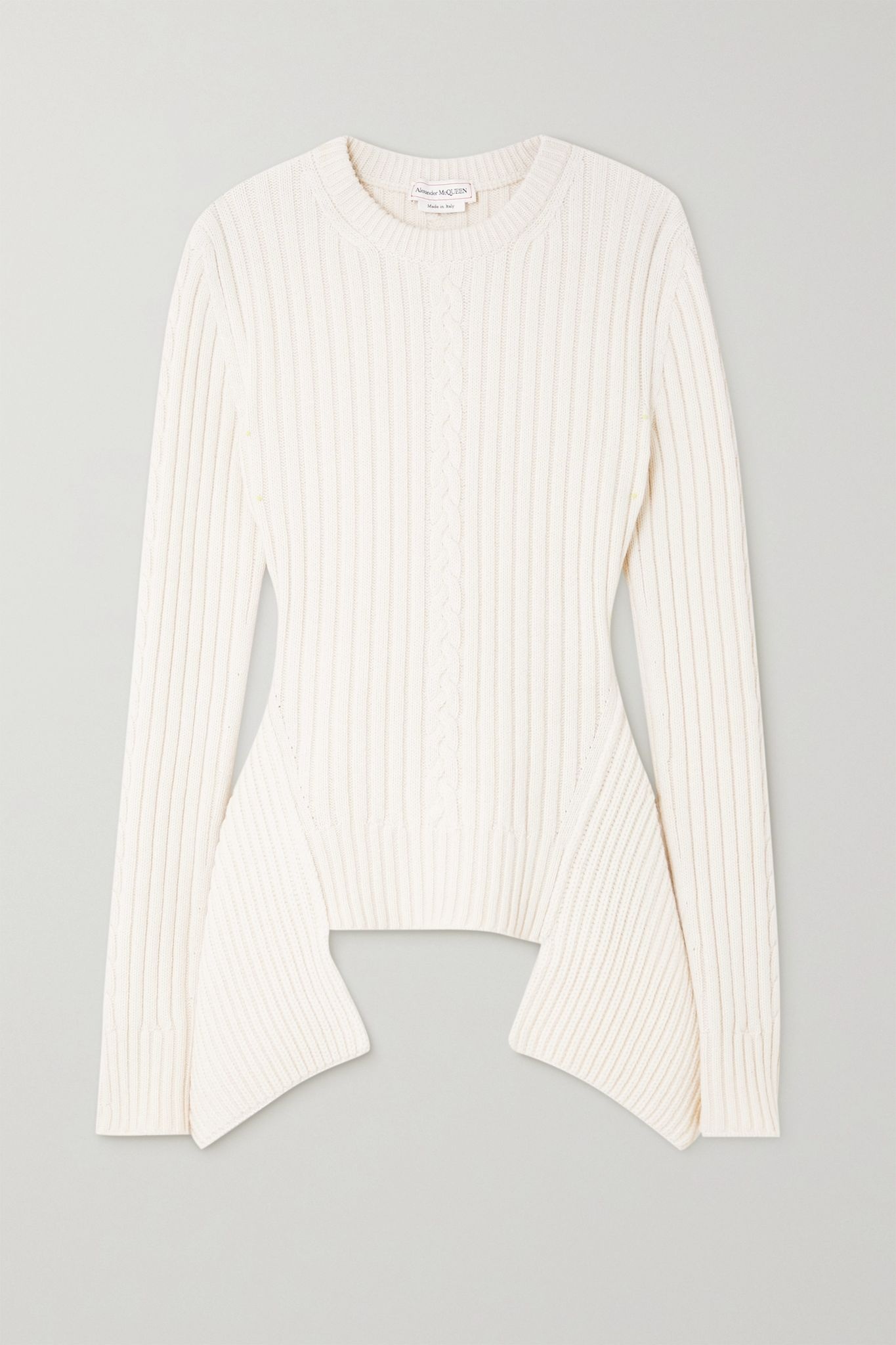 Asymmetric ribbed and cable-knit wool and cashmere-blend sweater - 1