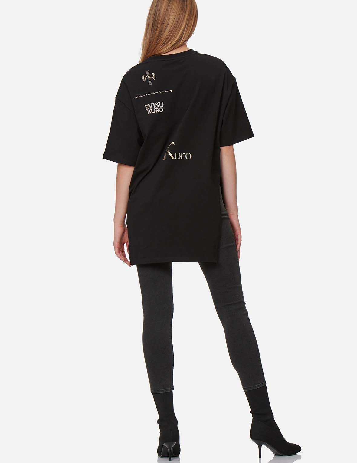 Multi Logo Foil Print Asymmetric T-Shirt - 5