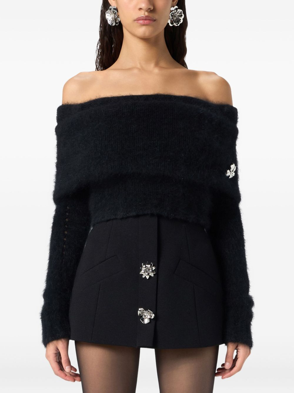 floral-appliqué off-shoulder top - 3