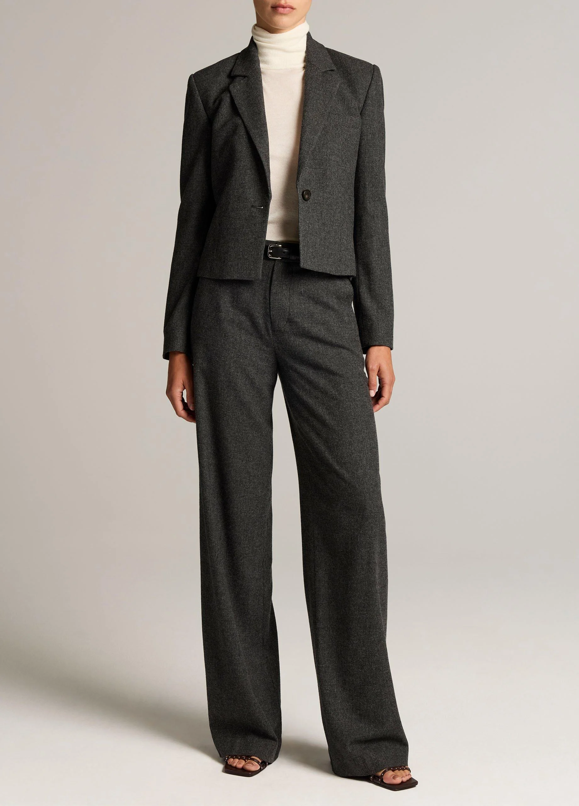 Micro-Houndstooth Italian Wool-Blend Flannel Wide-Leg Trouser - 1