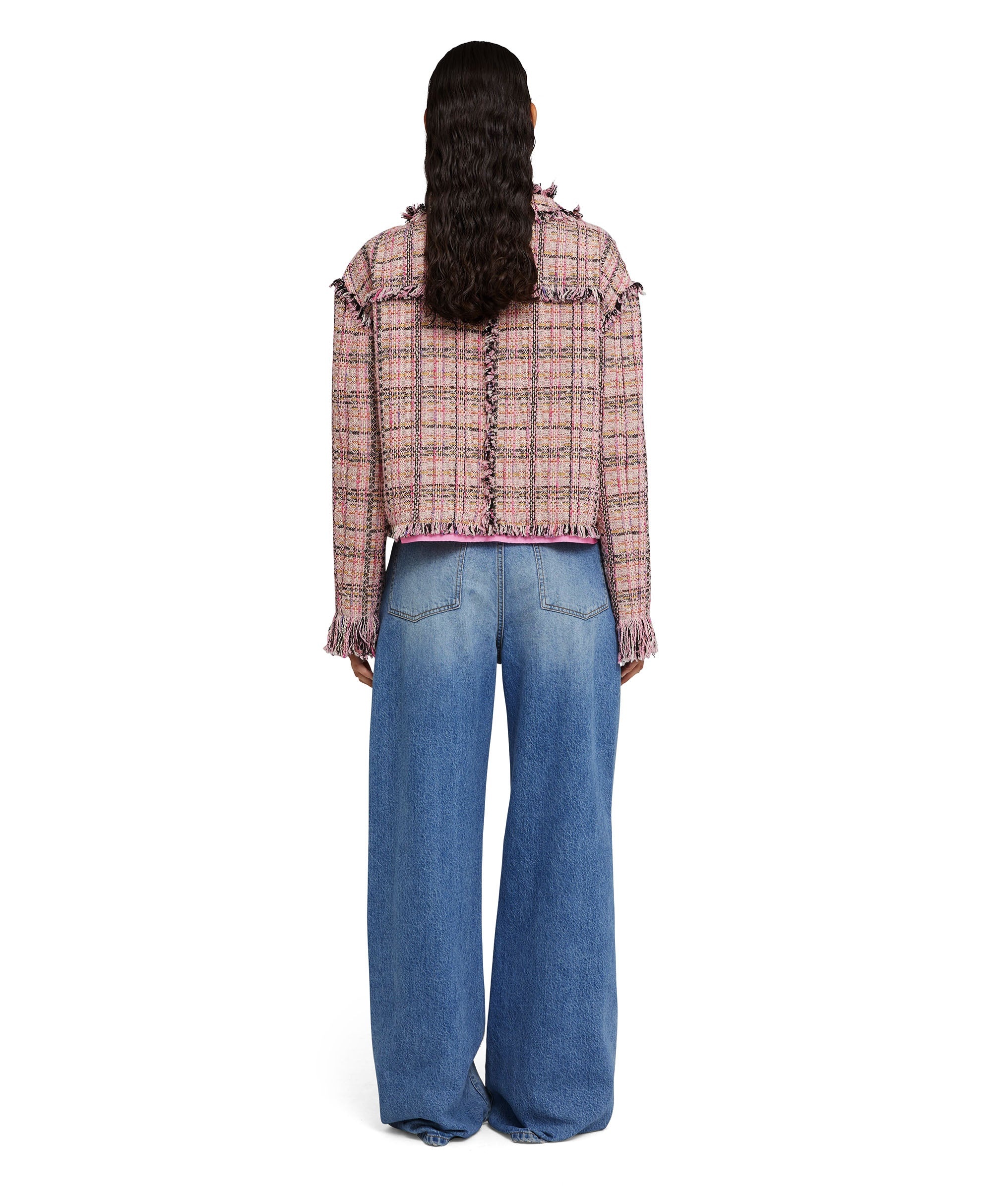 Tweed crop jacket with round neck - 4