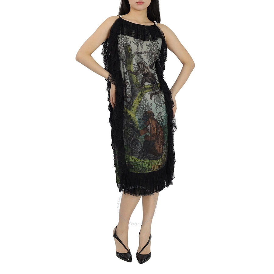 Burberry Ladies Light Opal Green Chantilly Lace and Monkey Print Shift Dress - 4