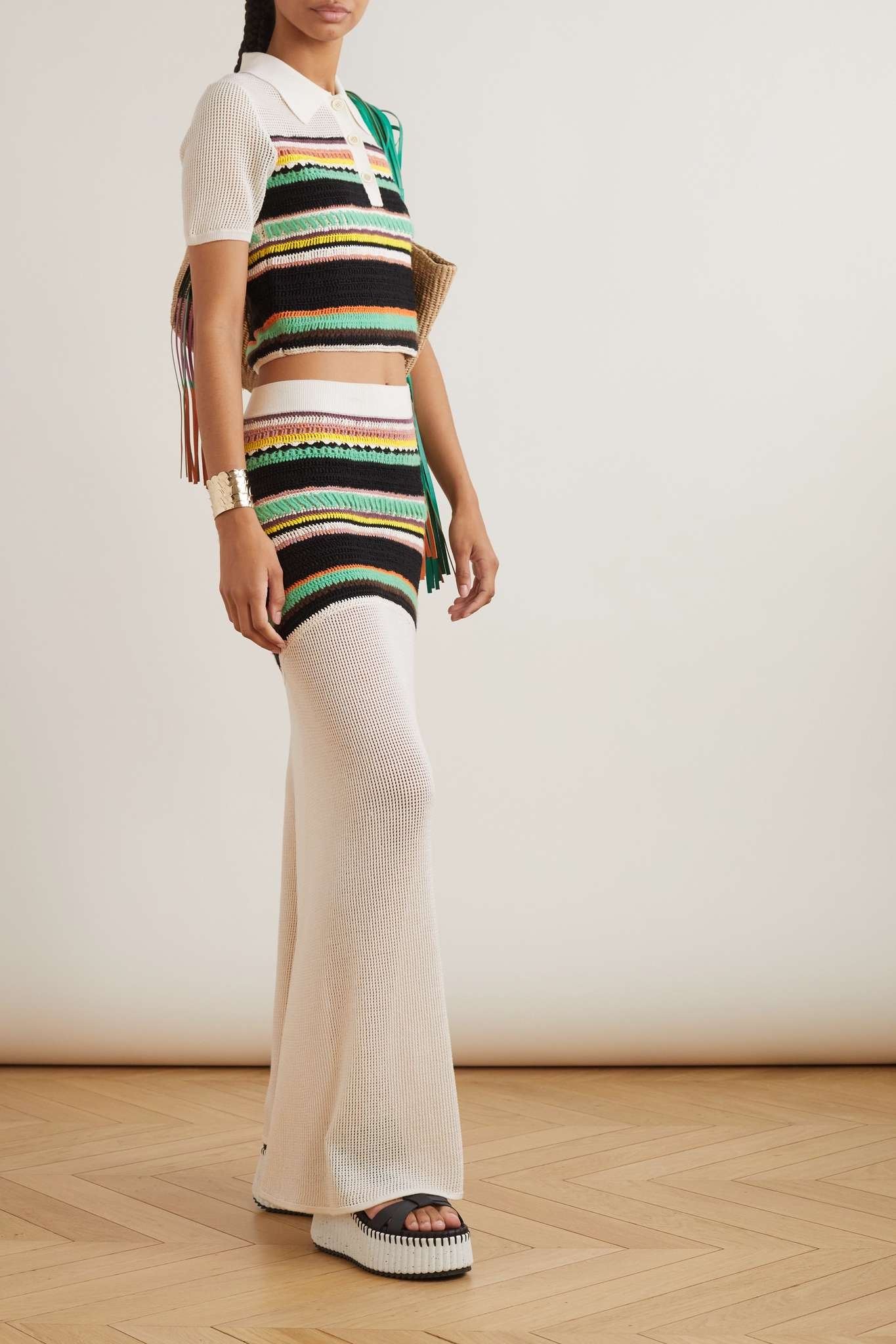 Striped crocheted wool-blend maxi skirt - 2