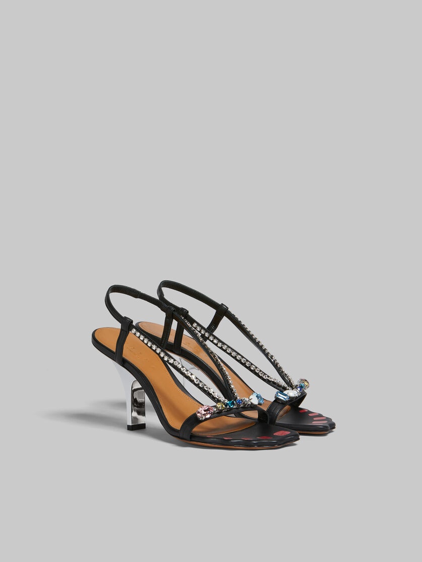 BLACK LEATHER SANDALS WITH GEMSTONES - 2