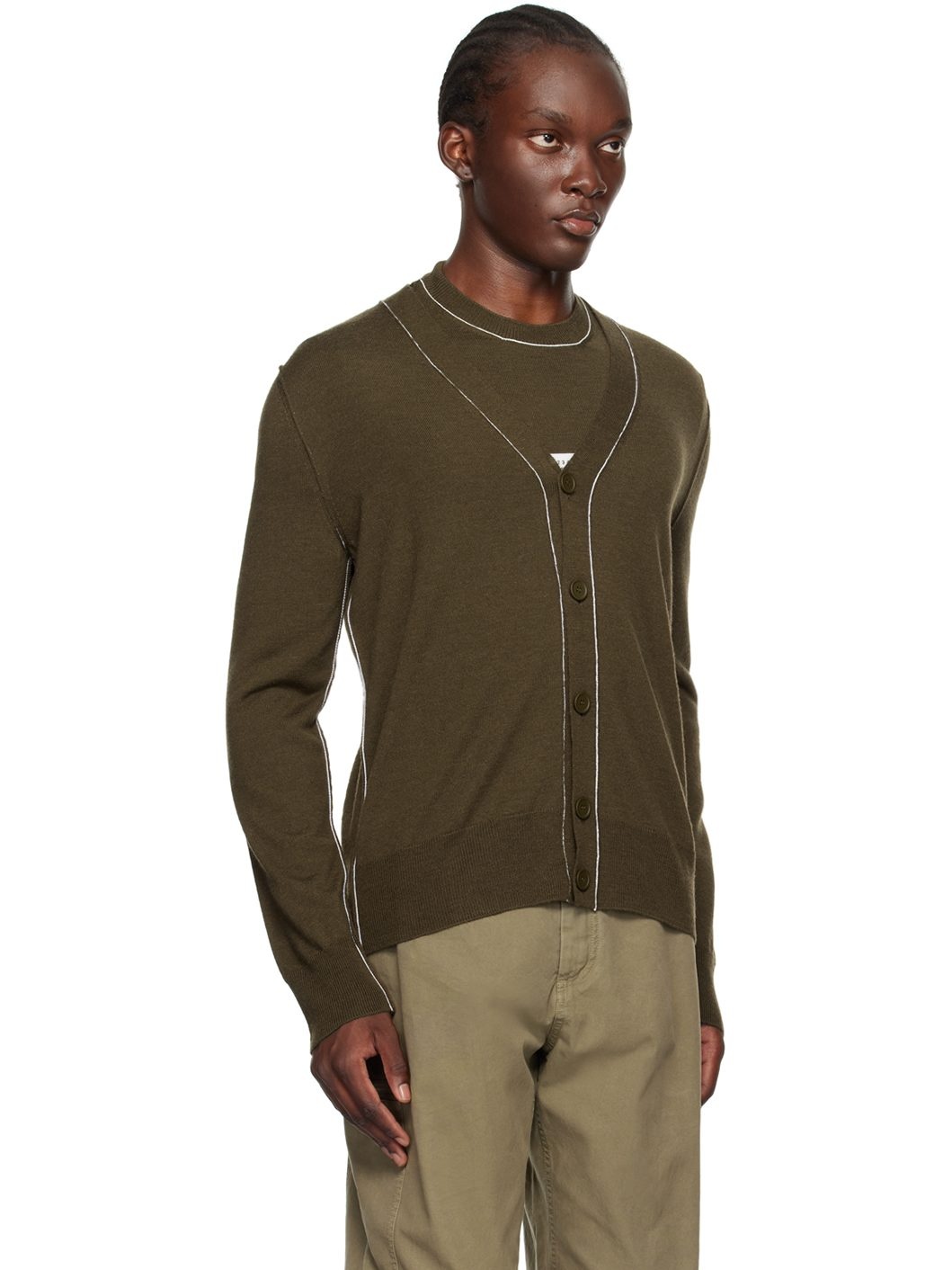 Khaki Virgin Wool Cardigan - 2