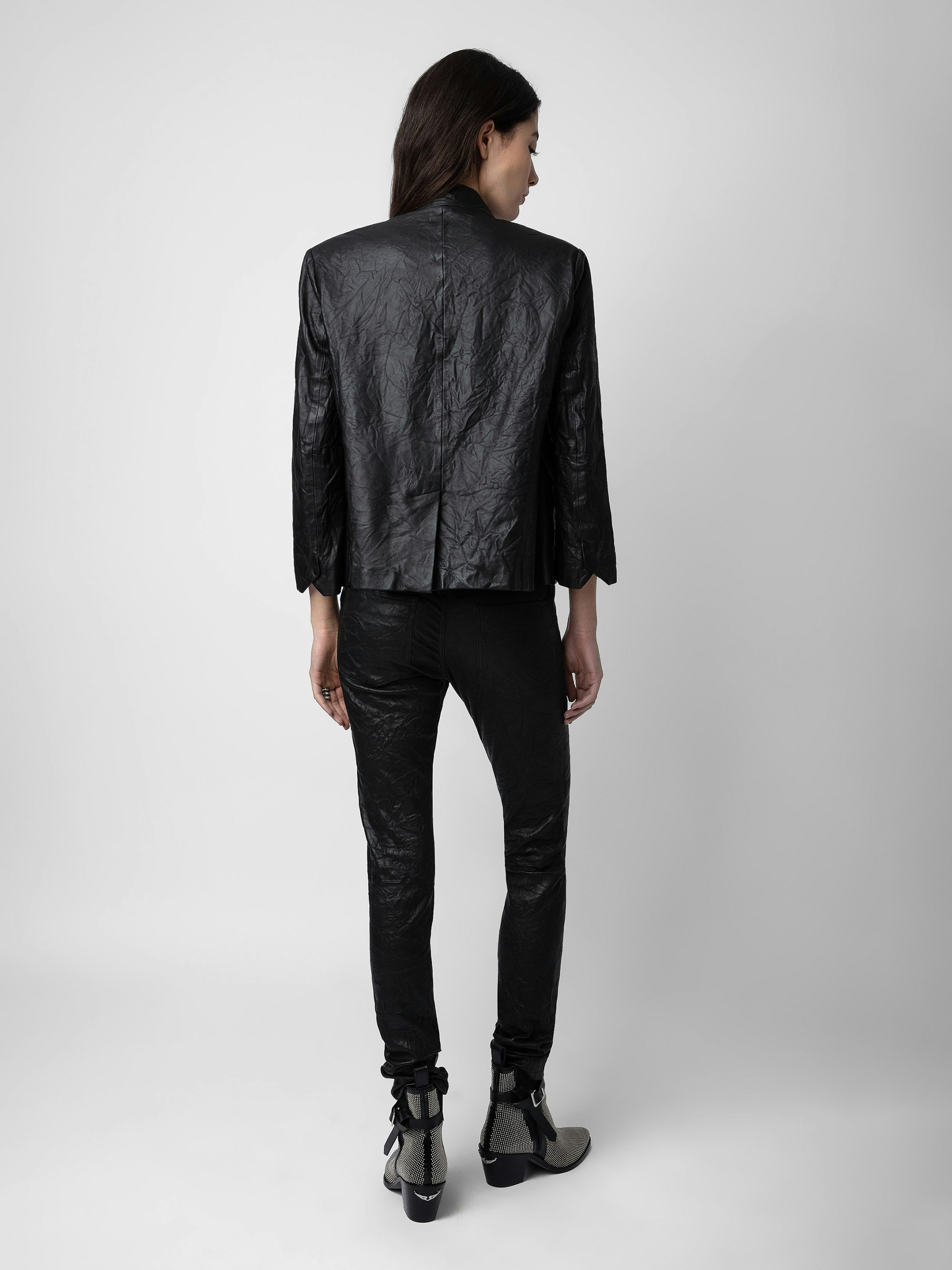 Verys Crinkled Leather Blazer - 3
