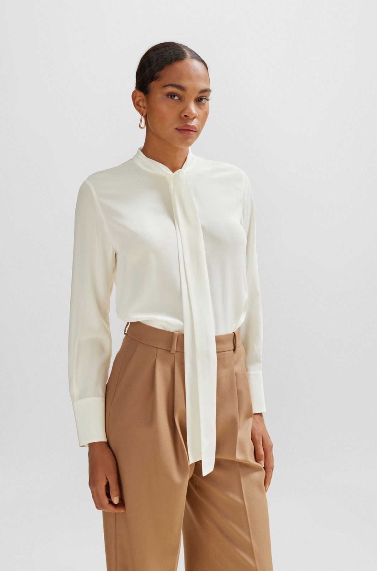 RELAXED-FIT BLOUSE IN WASHED SILK WITH TIE COLLAR - 2