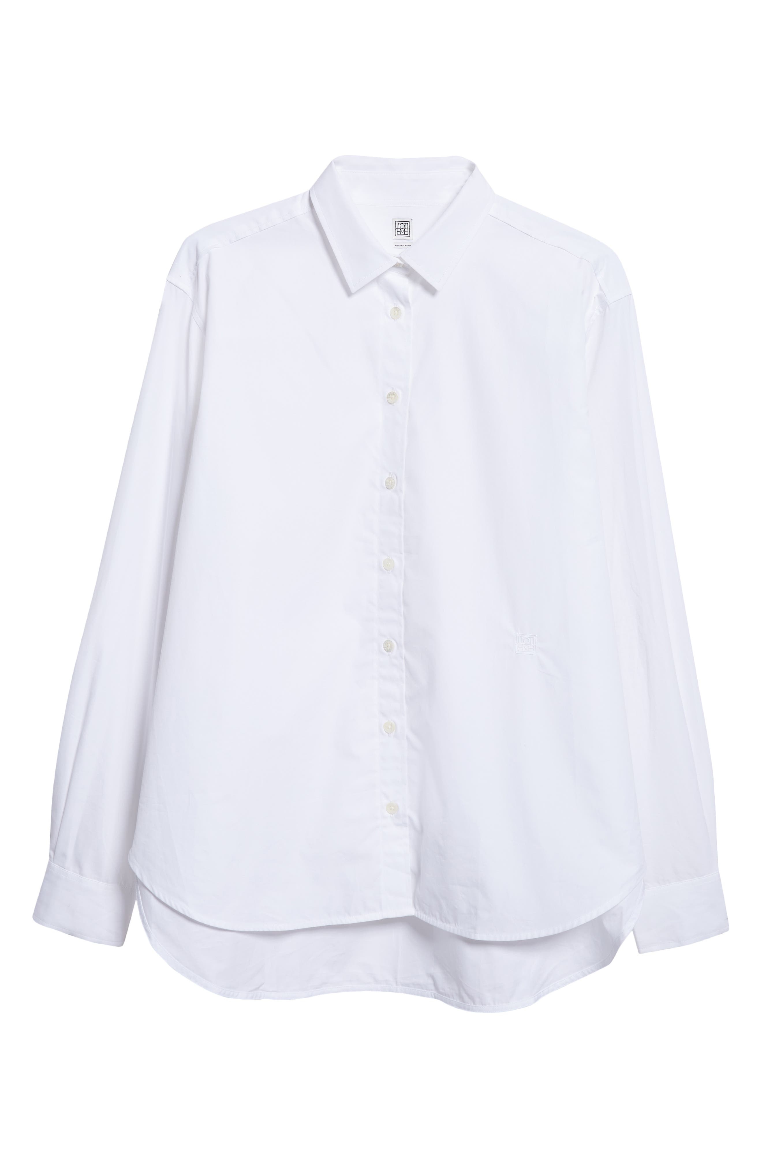 TOTEME Signature Organic Cotton Poplin Button-Up Shirt in White at Nordstrom - 6