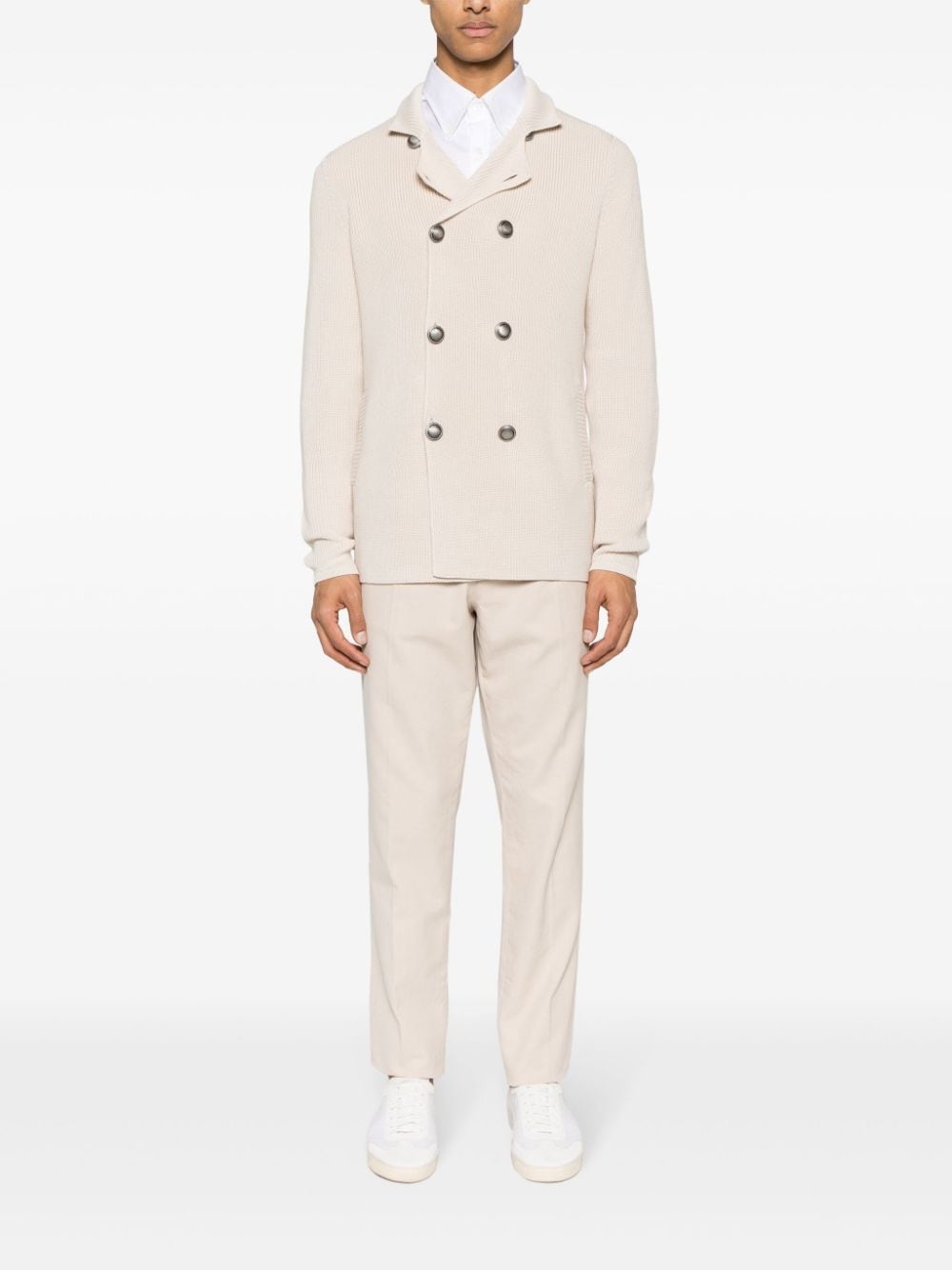 stand-up collar cotton cardigan - 4