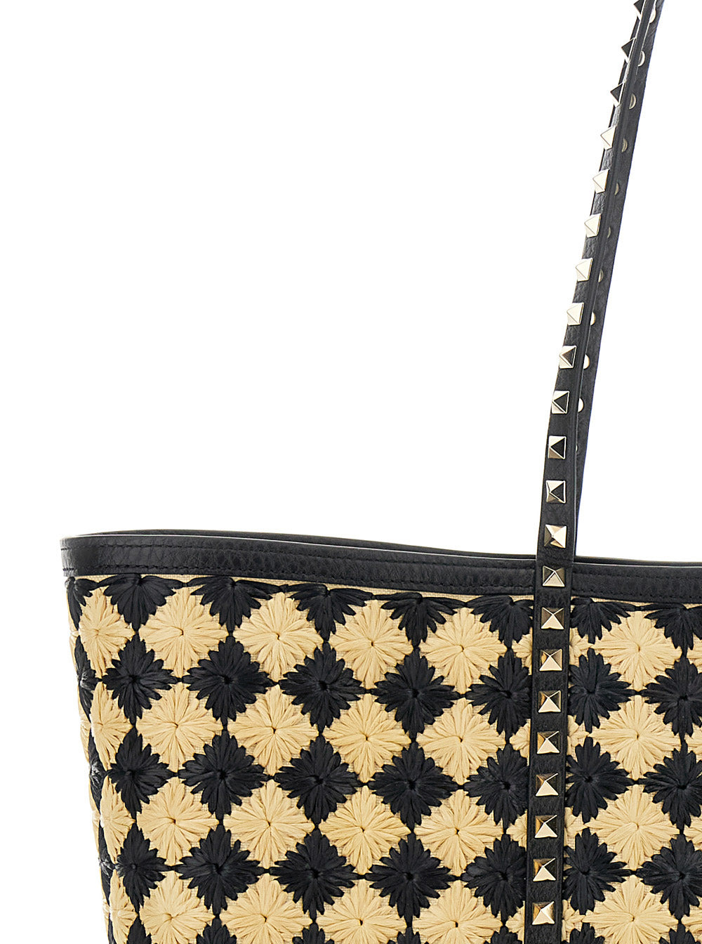 Valentino Garavani Women Beige Shopper With All-Over Diamond Pattern And Applied Rockstud Studs In S - 5