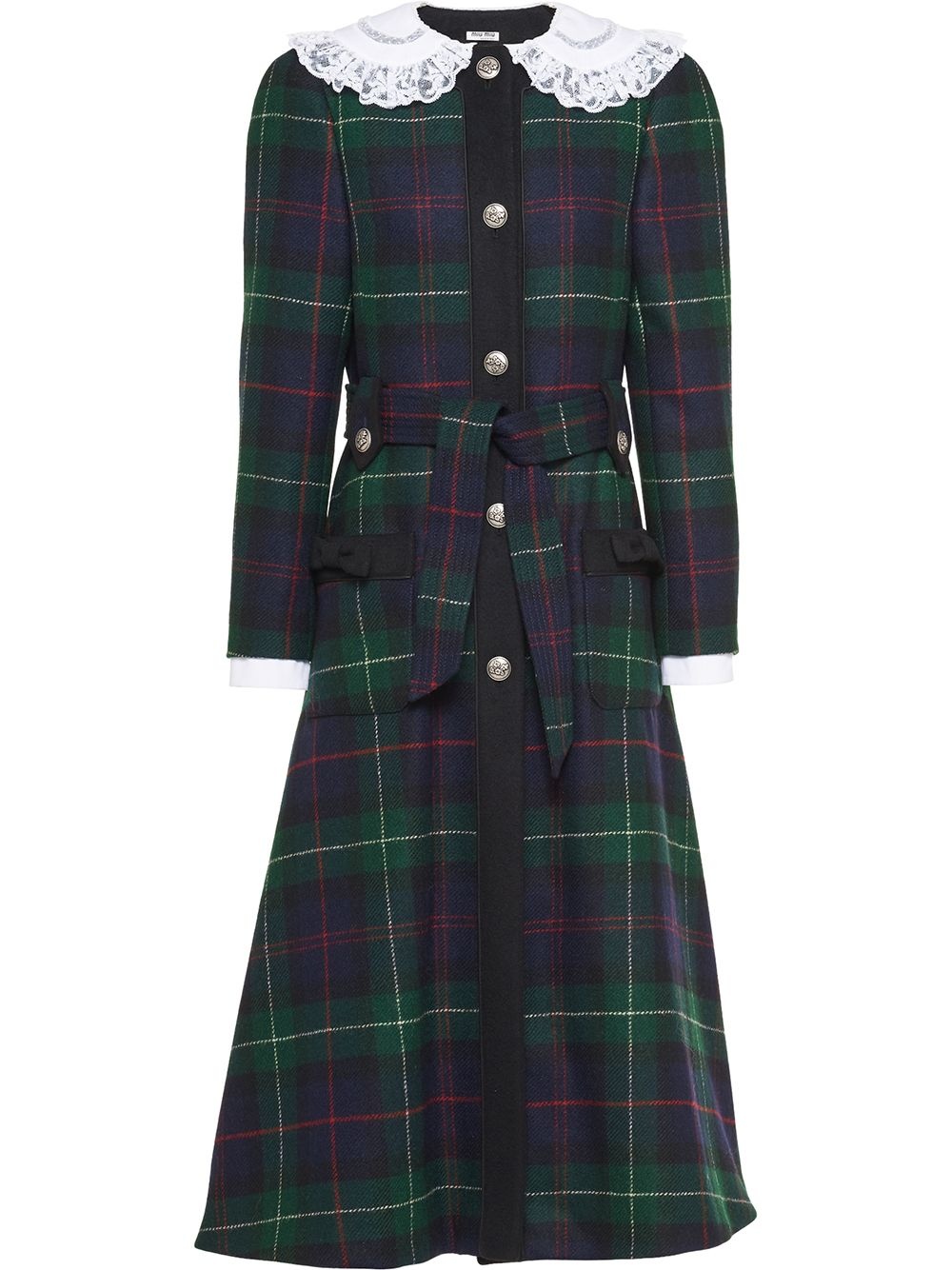 lace collar plaid shetland coat - 1