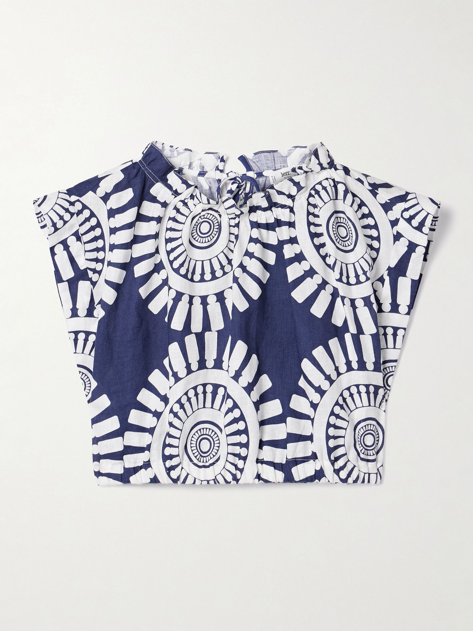 Muna cropped printed linen top Royal blue - 1
