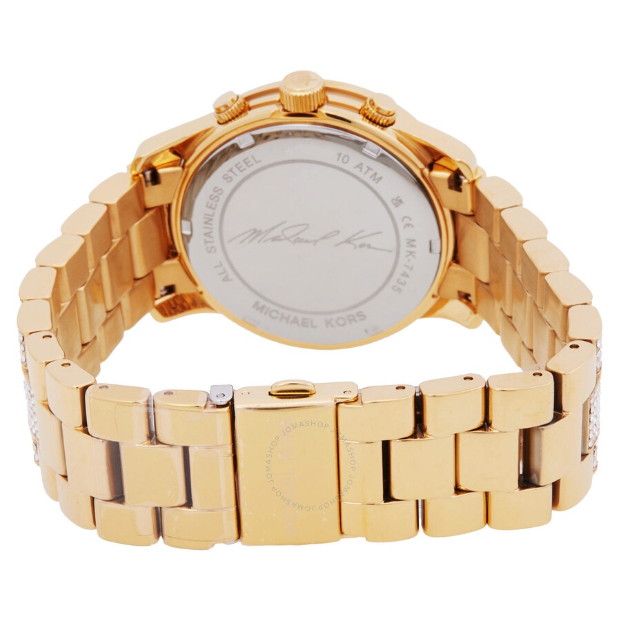 Michael Kors - Michael Kors Runway Pave Chronograph Quartz Gold Dial Ladies Watch MK7435 - 3