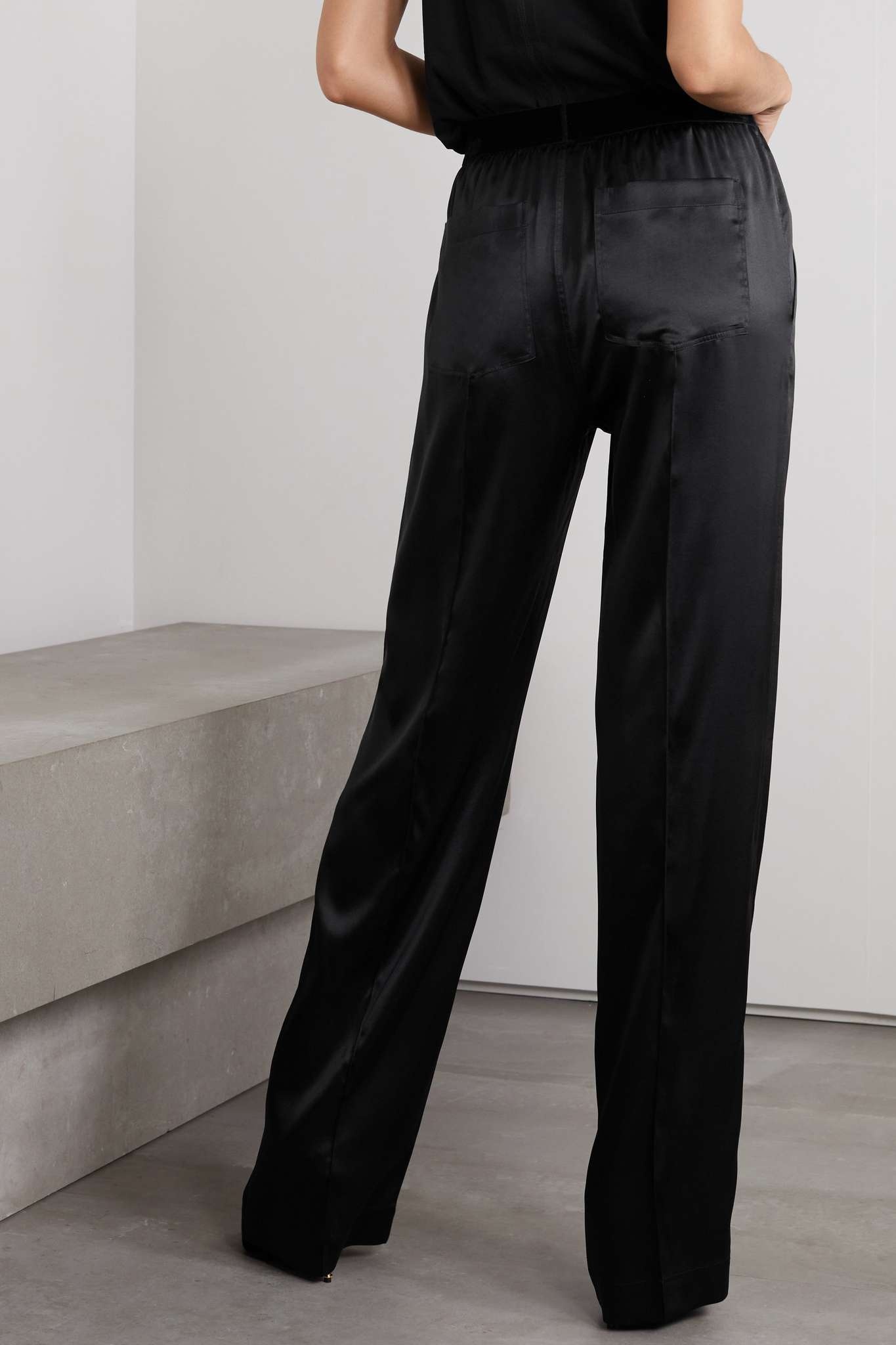 Velvet-trimmed stretch-silk satin pants - 3