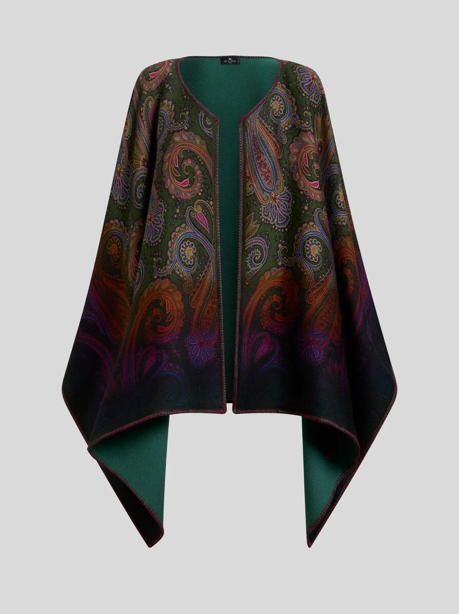 REVERSIBLE WOOL CAPE WITH DEGRADÉ PAISLEY MOTIF - 1
