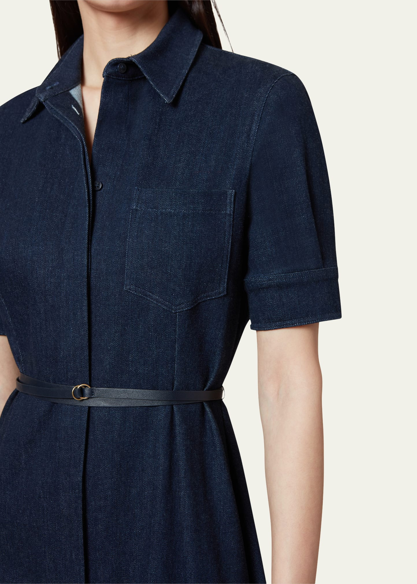 Kieran Denim Leather Belted Midi Dress - 5