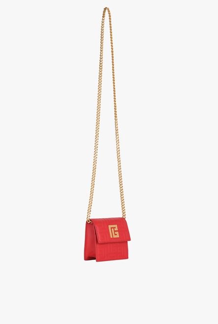 Red debossed leather chain card holder with Balmain monogram 2