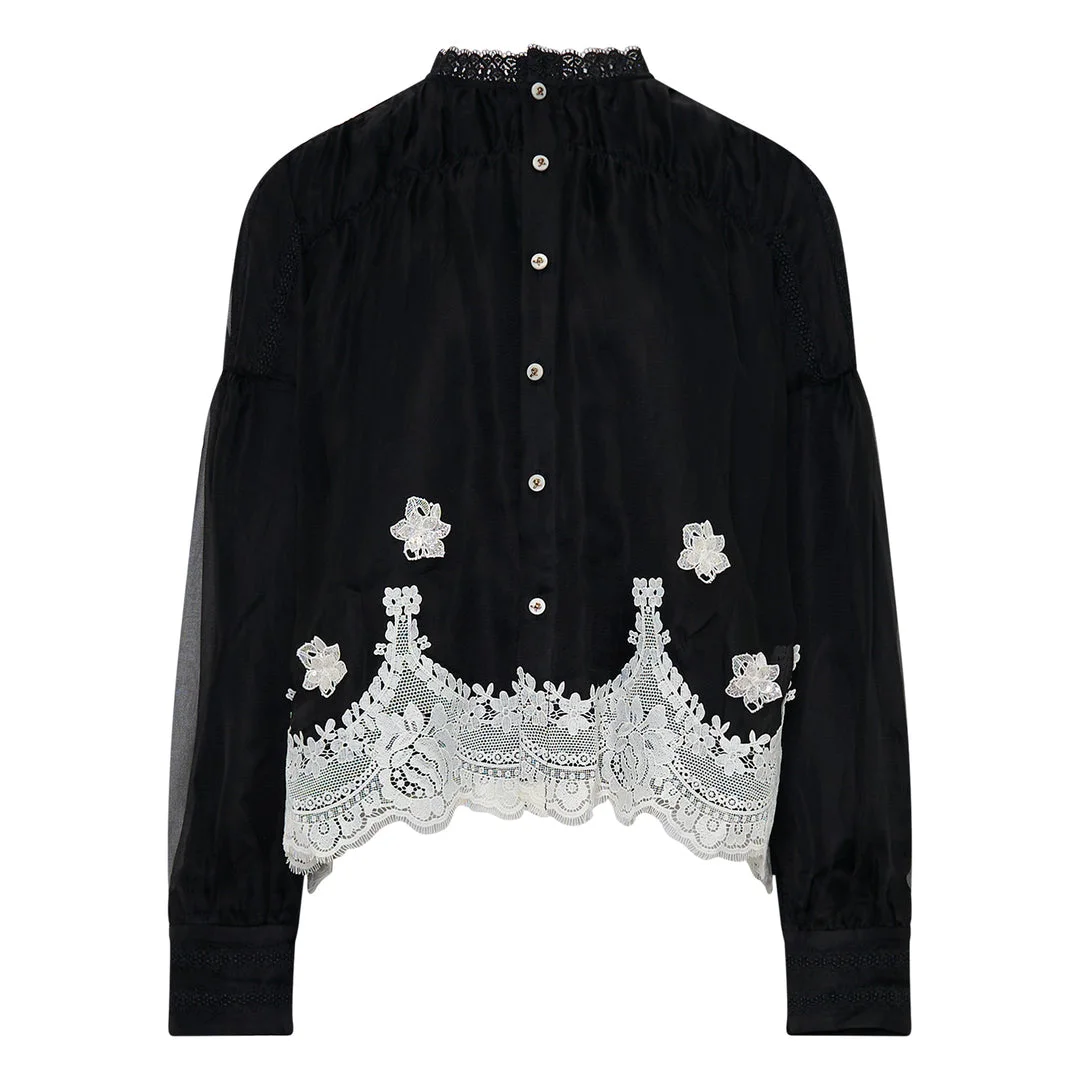 Relaxed Lace Trim Blouse - 1