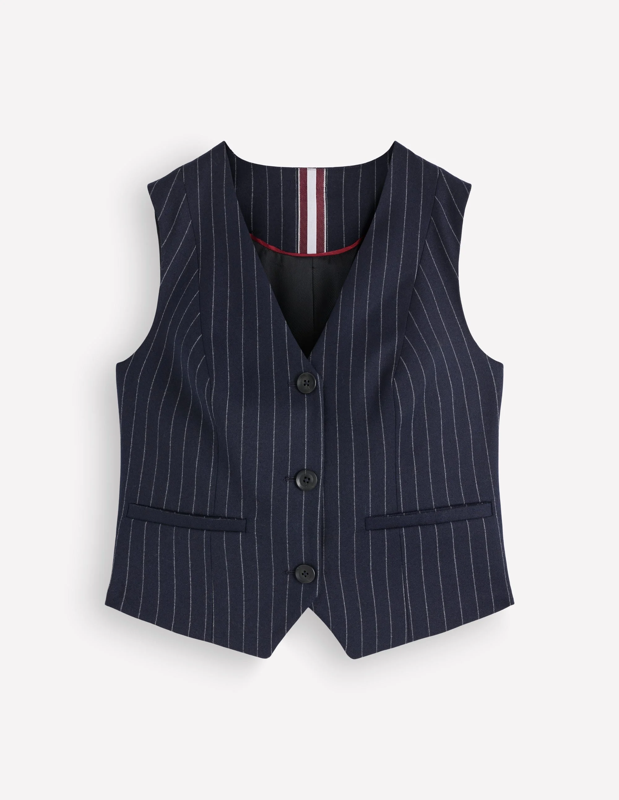 V Neck Wool Blend Waistcoat-Navy Pinstripe - 1