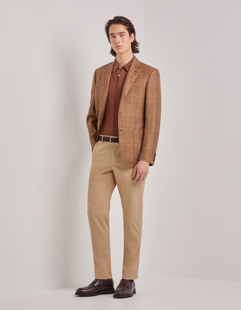 Canali BROWN COTTON AND MODAL POLO SHIRT WITH VERTICAL WORKMANSHIP outlook
