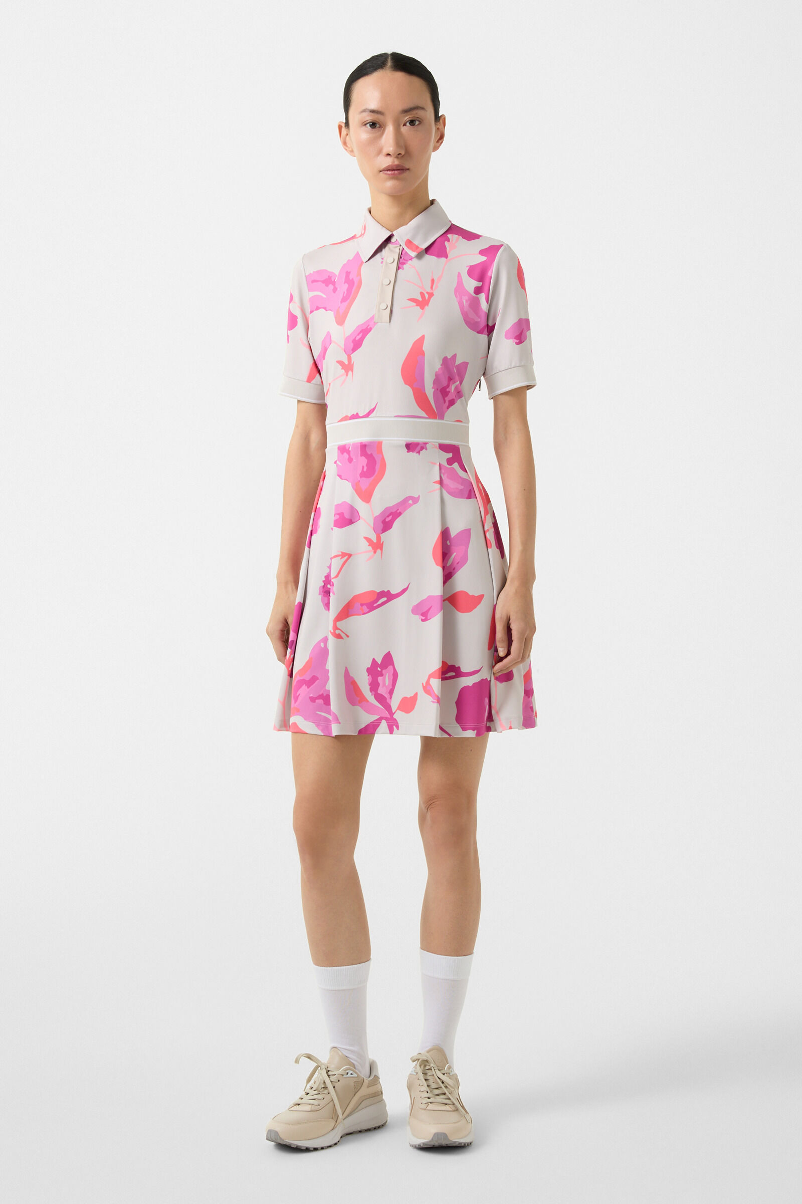 Linny functional polo dress in Beige/Pink - 2