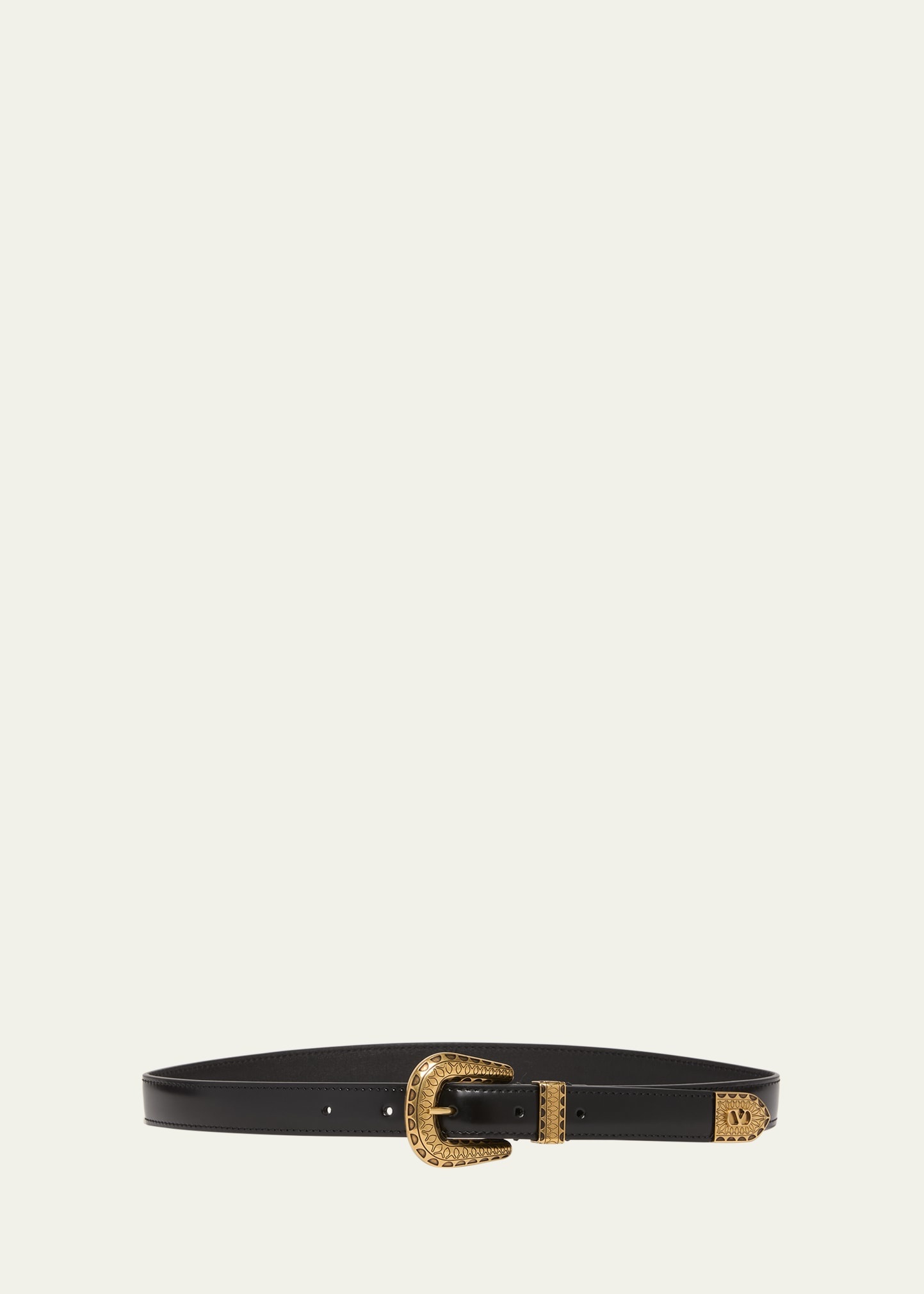 V-Logo Brushed Leather Belt - 1