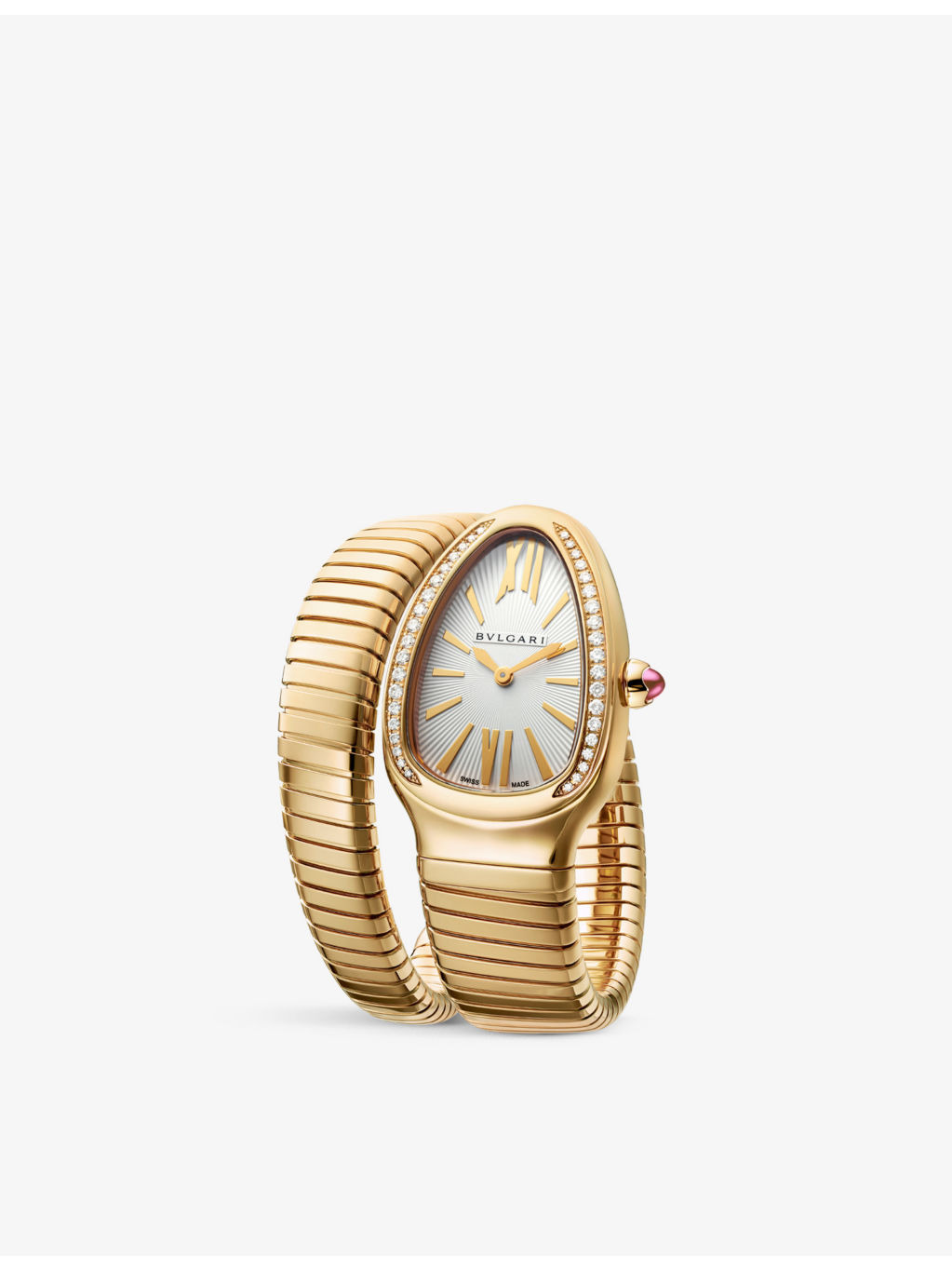 SP35C6GDG.1T Serpenti Tubogas 18ct yellow-gold and 0.29ct brilliant-cut diamond quartz watch - 3