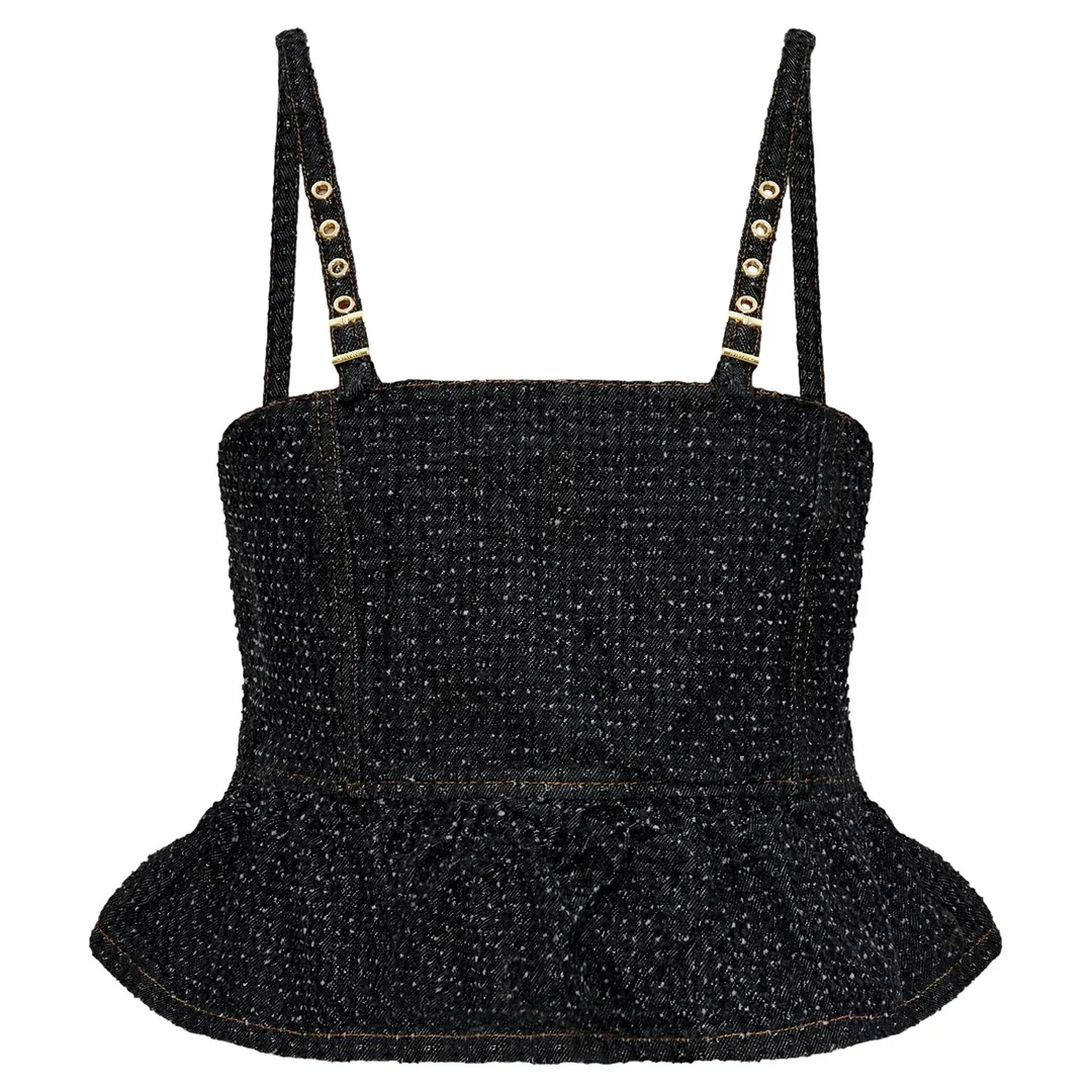 Fluffy Denim Strap Top - 1