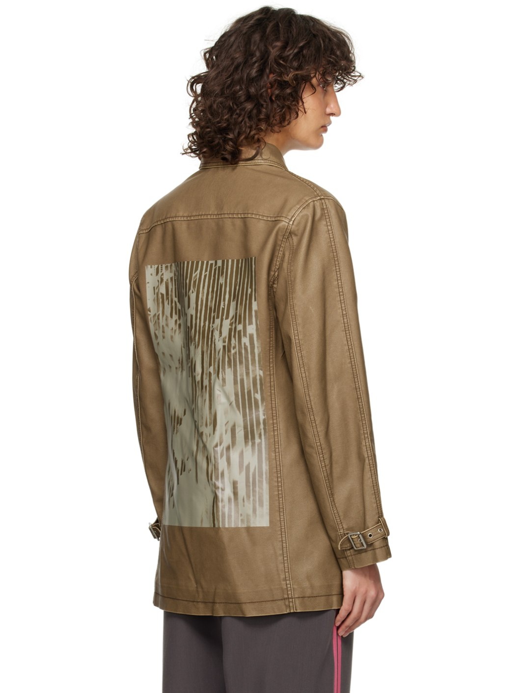 Brown Print Faux-Leather Jacket - 3